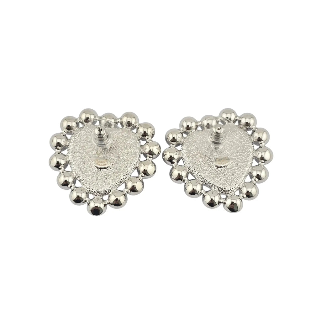 Chanel CC Silver Blue Heart Crystal Faux Pearl Earrings 2025 CHANEL