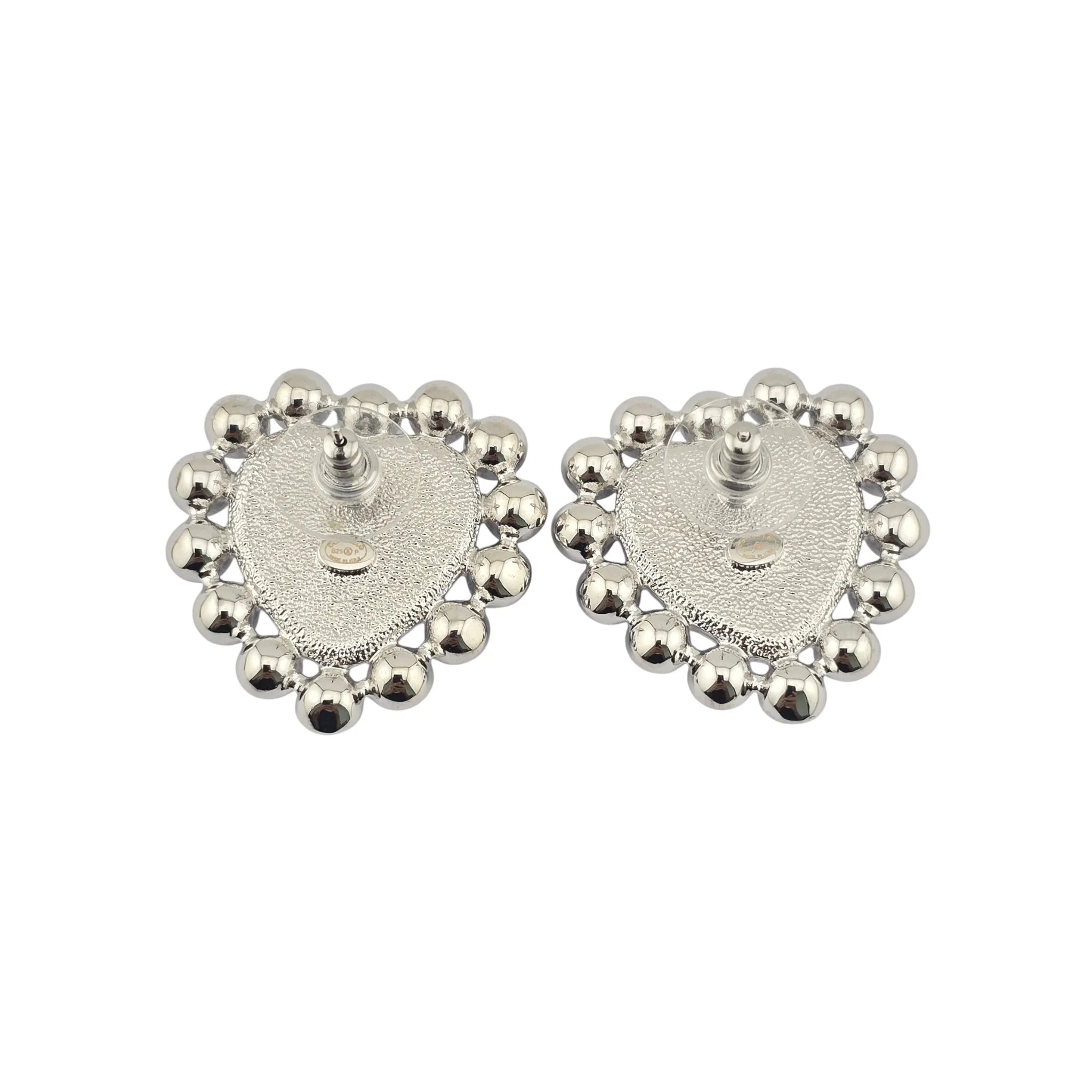 Chanel CC Silver Blue Heart Crystal Faux Pearl Earrings 2025 CHANEL