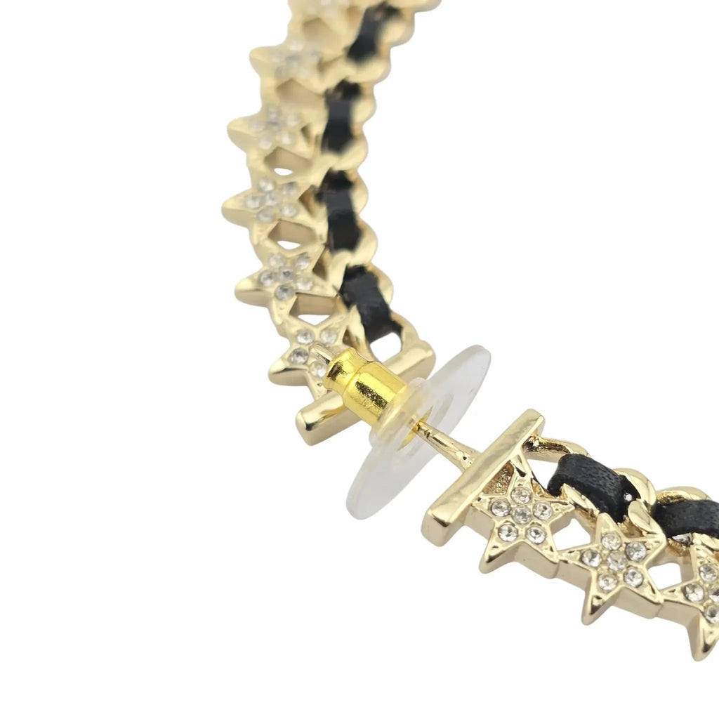Chanel CC Large Hoop Earrings Crystal/Leather CHANEL