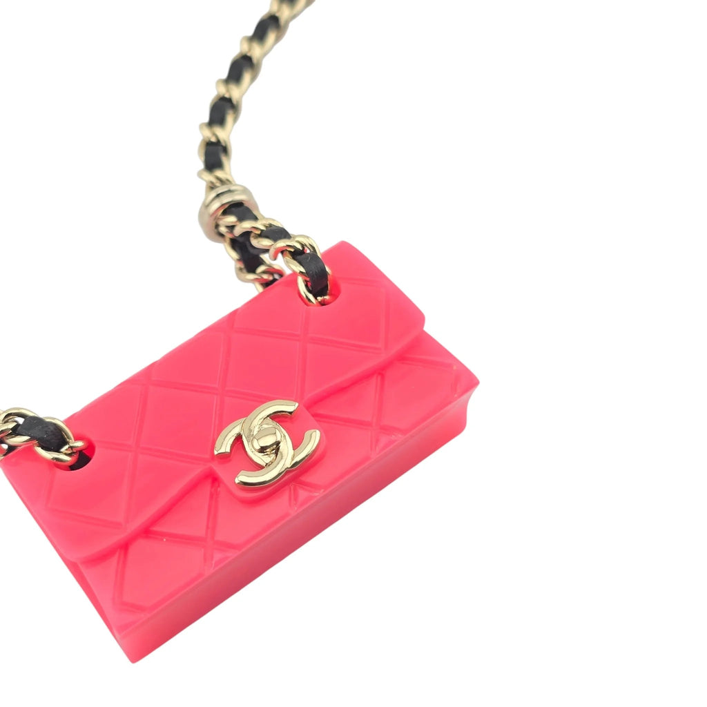 Chanel CC Matelasse Pink Resin Bag Necklace 2023 CHANEL
