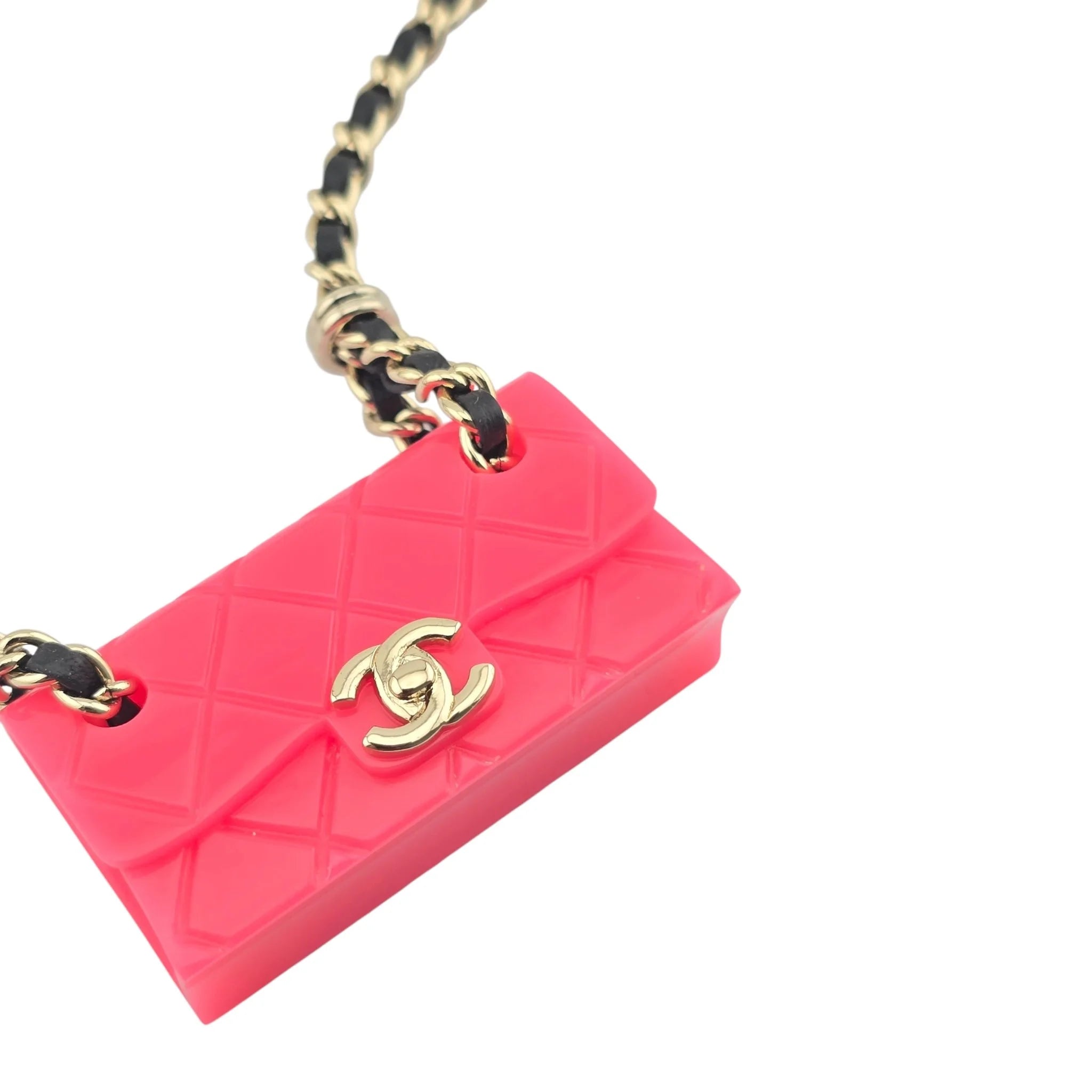 Chanel CC Matelasse Pink Resin Bag Necklace 2023 CHANEL