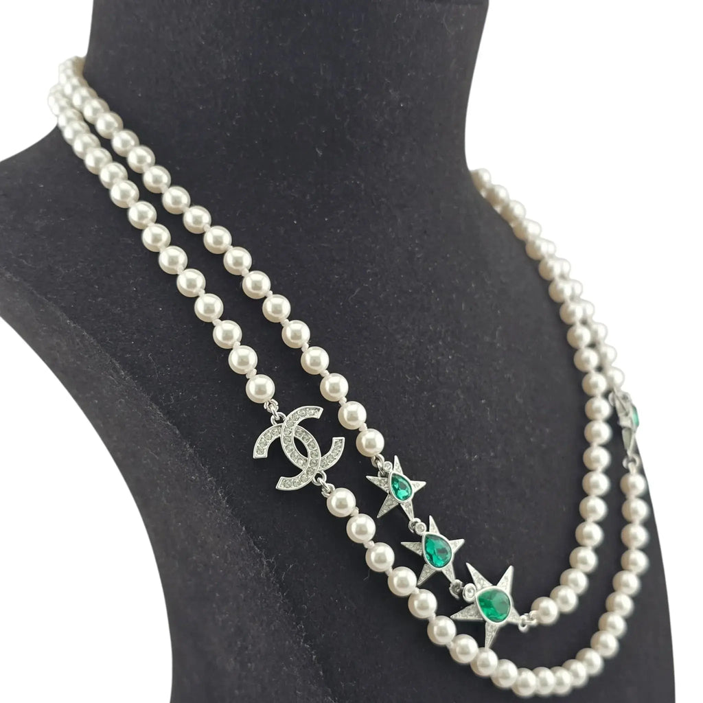 Chanel CC Long Faux Pearl Green Necklace 2023 CHANEL