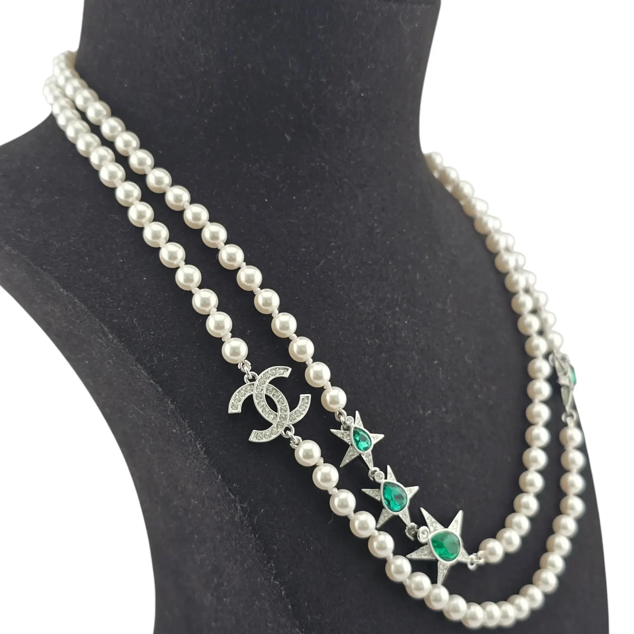 Chanel CC Long Faux Pearl Green Necklace 2023 CHANEL