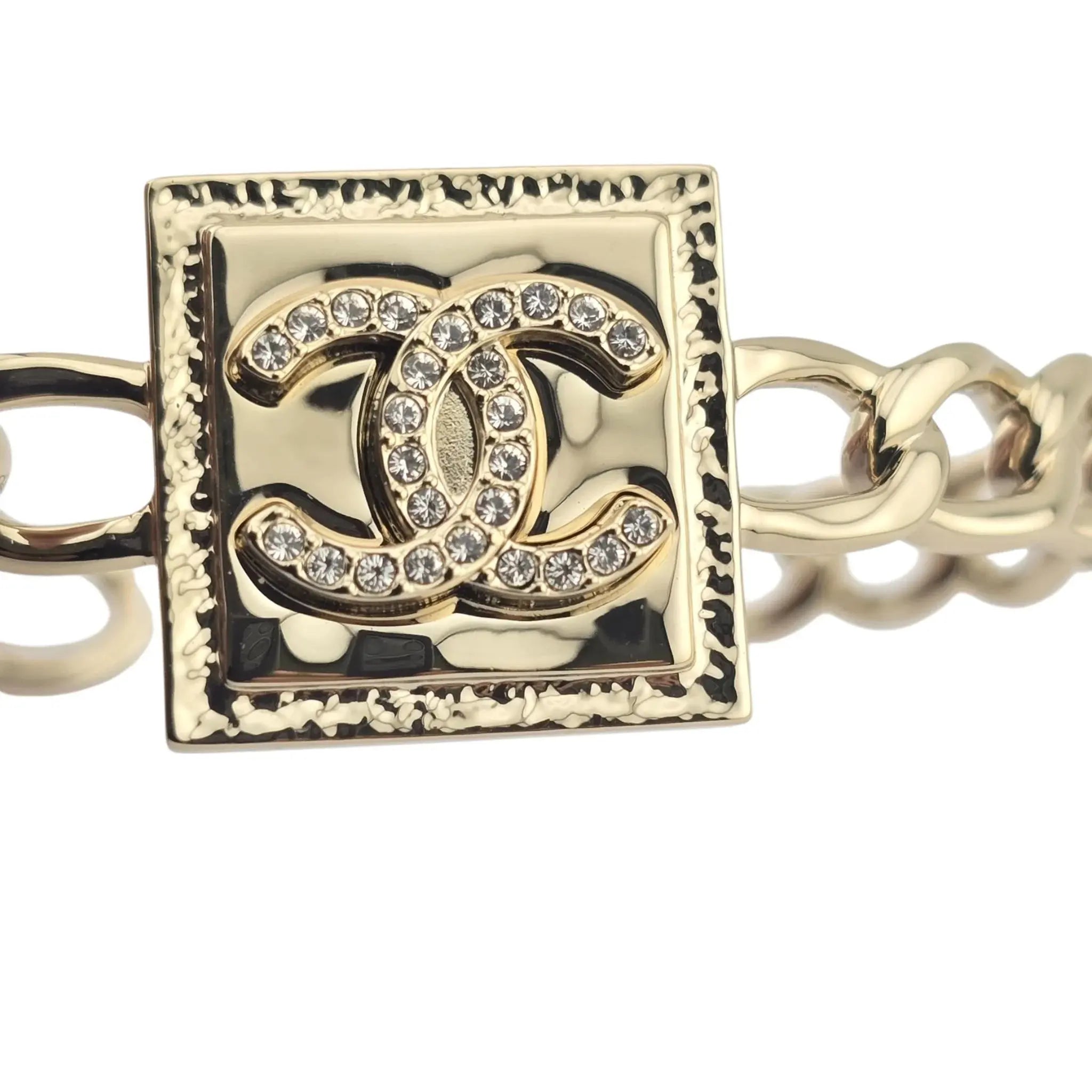 Chanel CC Gold Chain Crystal Cuff Bangle CHANEL