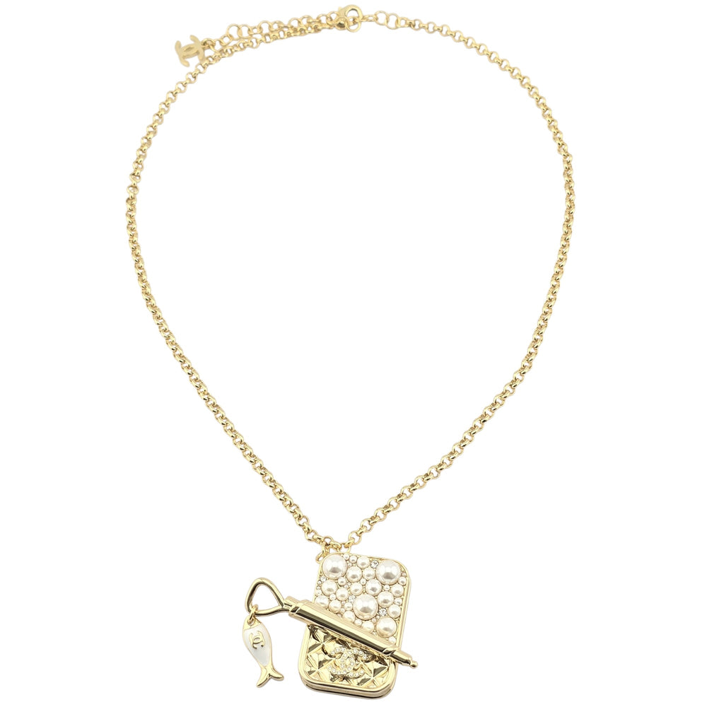 Chanel CC Gold Faux Pearl Tin Necklace 2025 CHANEL