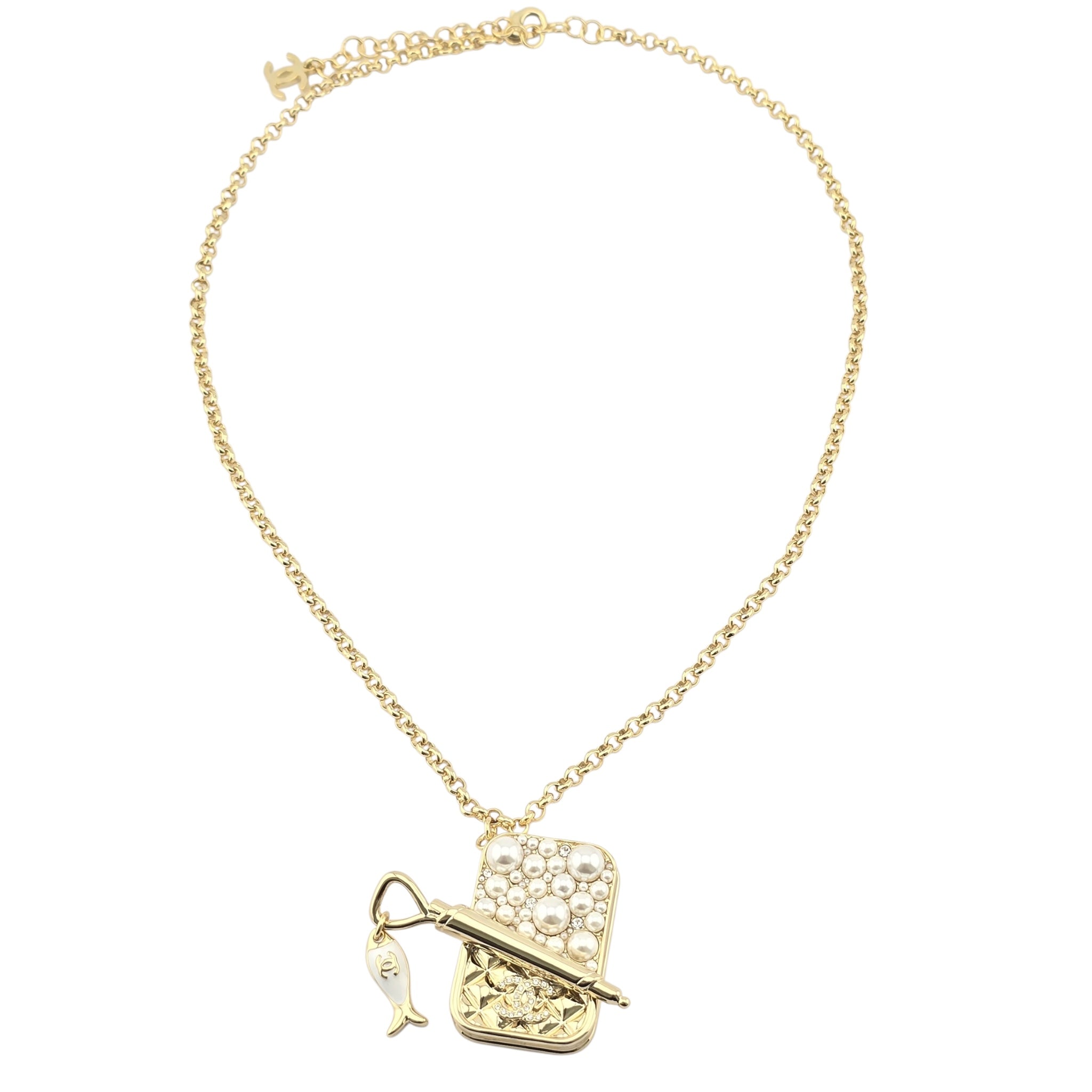 Chanel CC Gold Faux Pearl Tin Necklace 2025 CHANEL