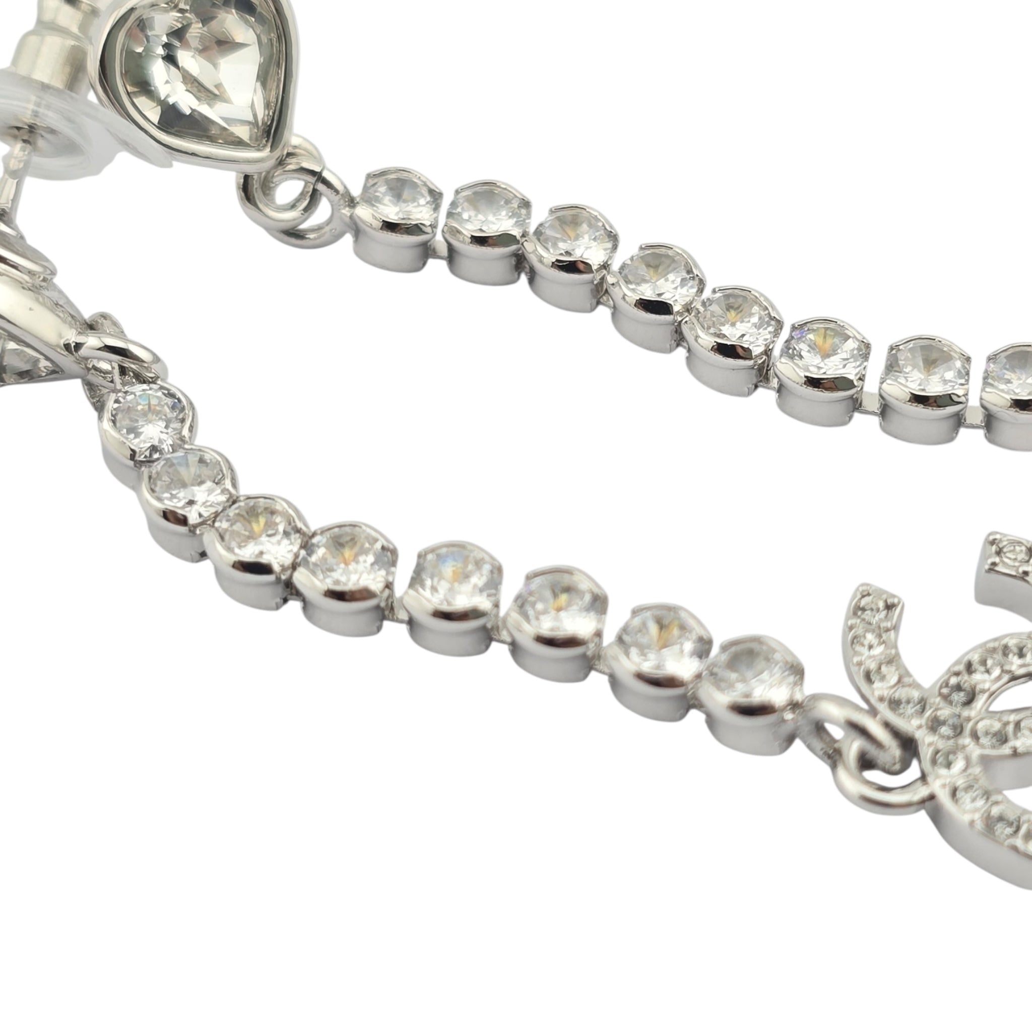 Chanel CC Silver Crystal Drop Heart Earrings 2025 CHANEL