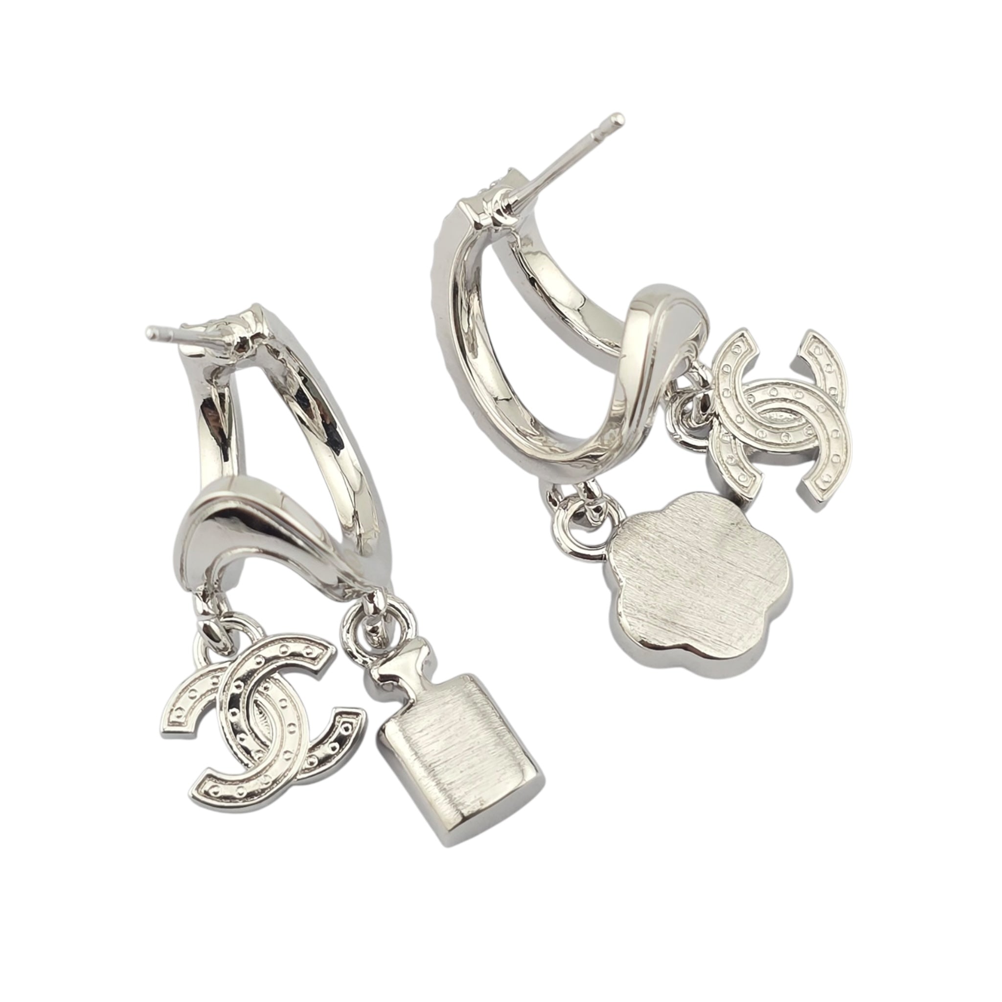 Chanel CC Silver Crystal Hoop Pendant Earrings 2025 CHANEL