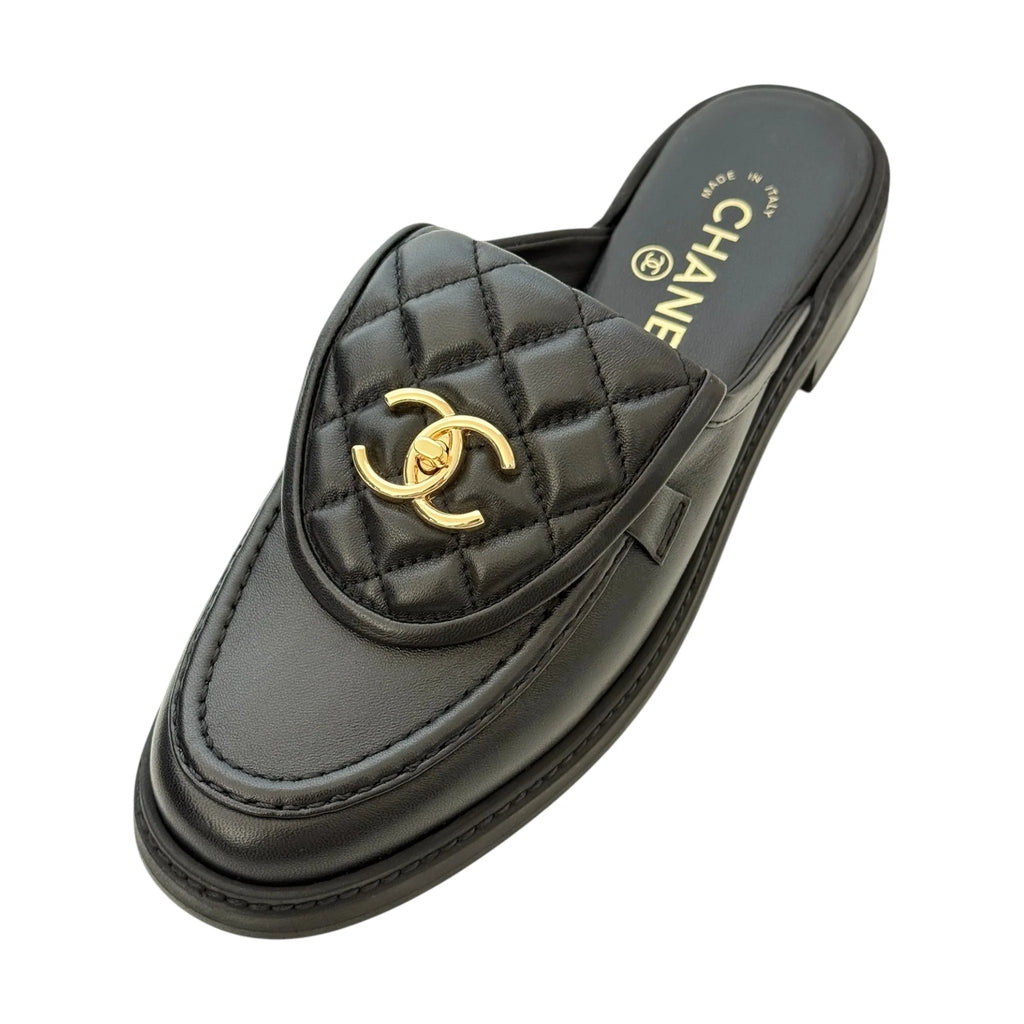 Chanel CC Black Turnlock Mules - 39