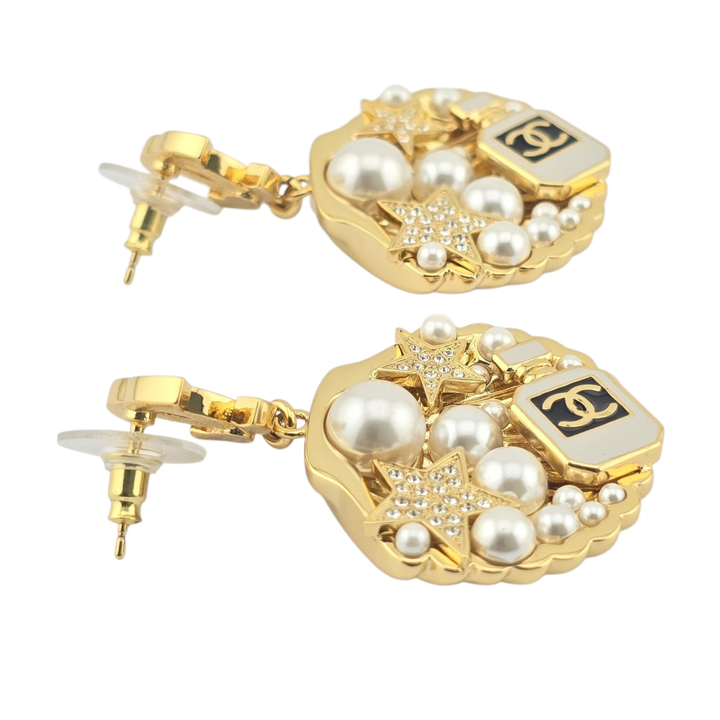 Chanel CC Shell Gold Faux Pearls Earrings 2025 CHANEL