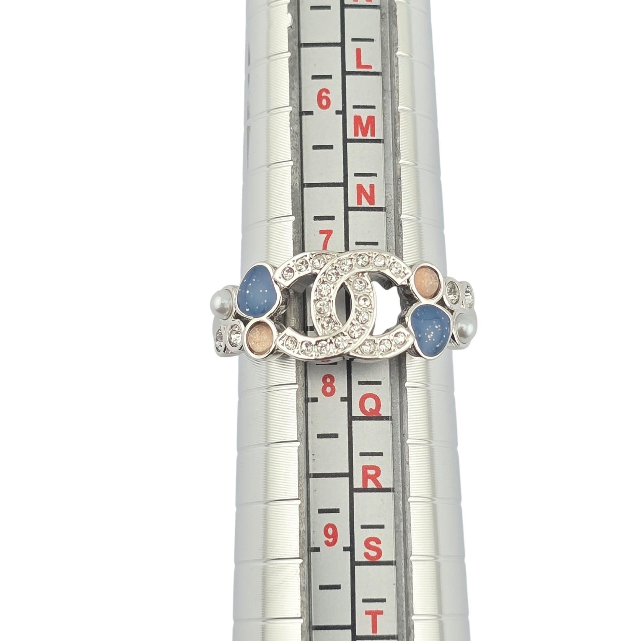 Chanel CC Silver Blue Red Resin Ring 2025 CHANEL