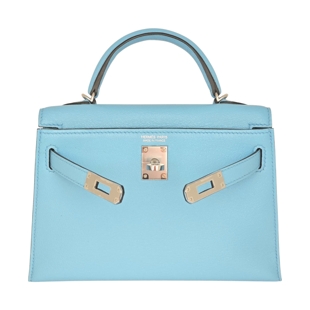 Hermes Mini Kelly II Bleu Celeste Chevre Palladium Hardware Bag