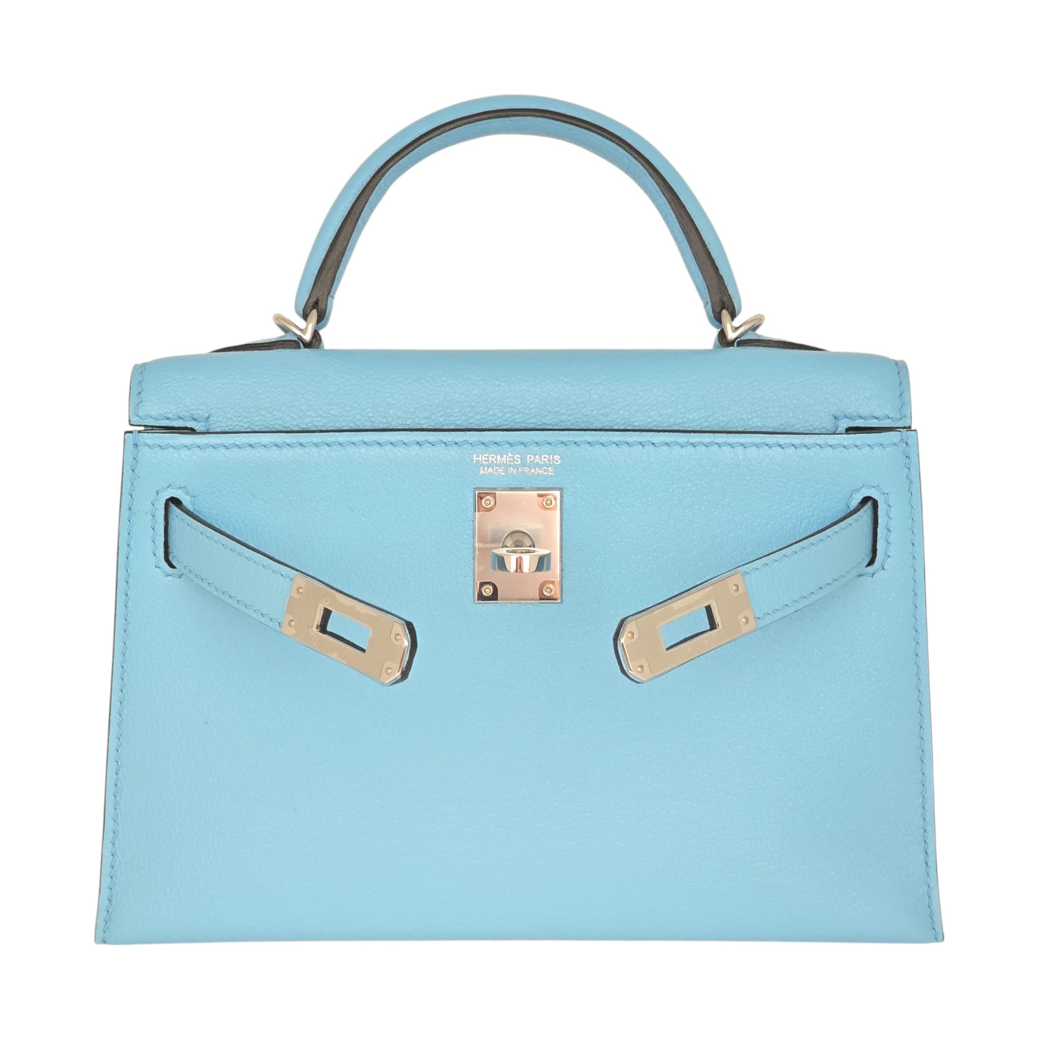 Hermes Mini Kelly II Bleu Celeste Chevre Palladium Hardware Bag