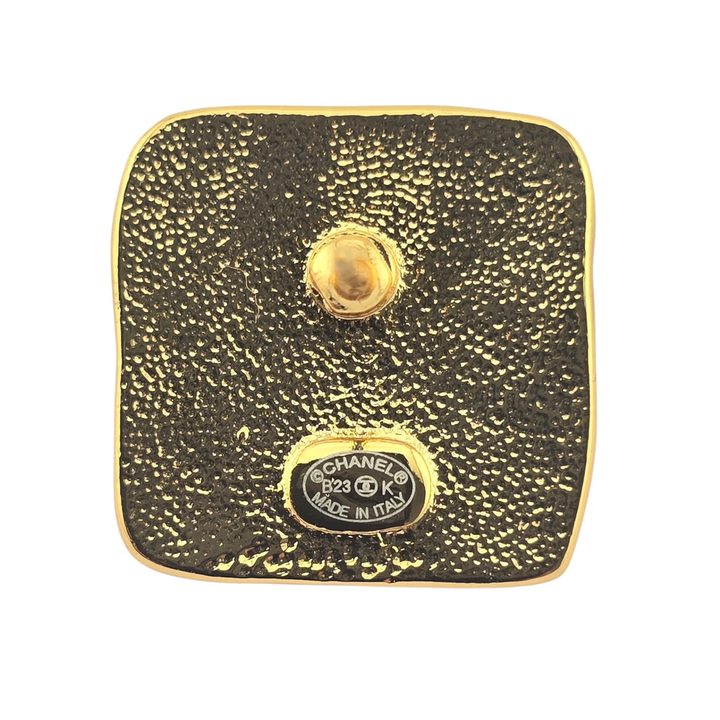 Chanel CC Resin Pink Gold Square Earring 2023 CHANEL