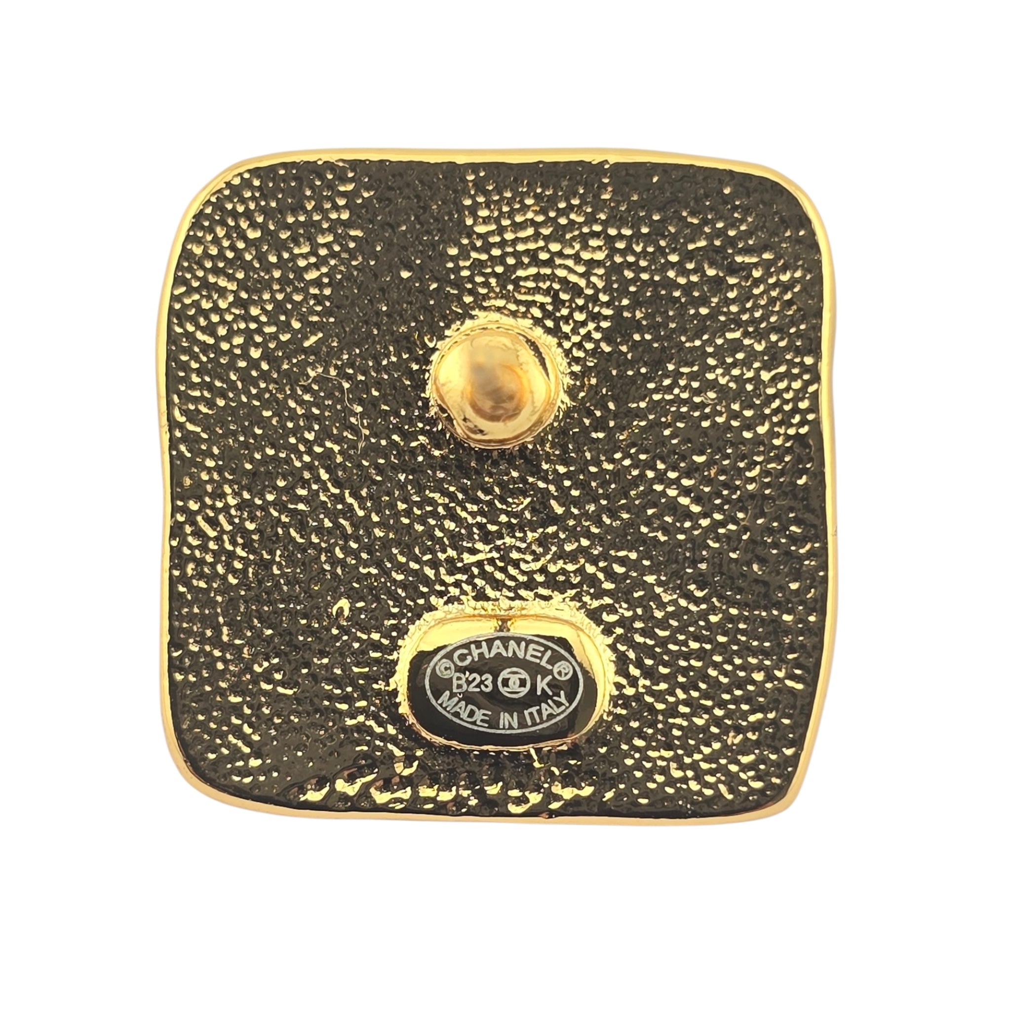 Chanel CC Resin Pink Gold Square Earring 2023 CHANEL