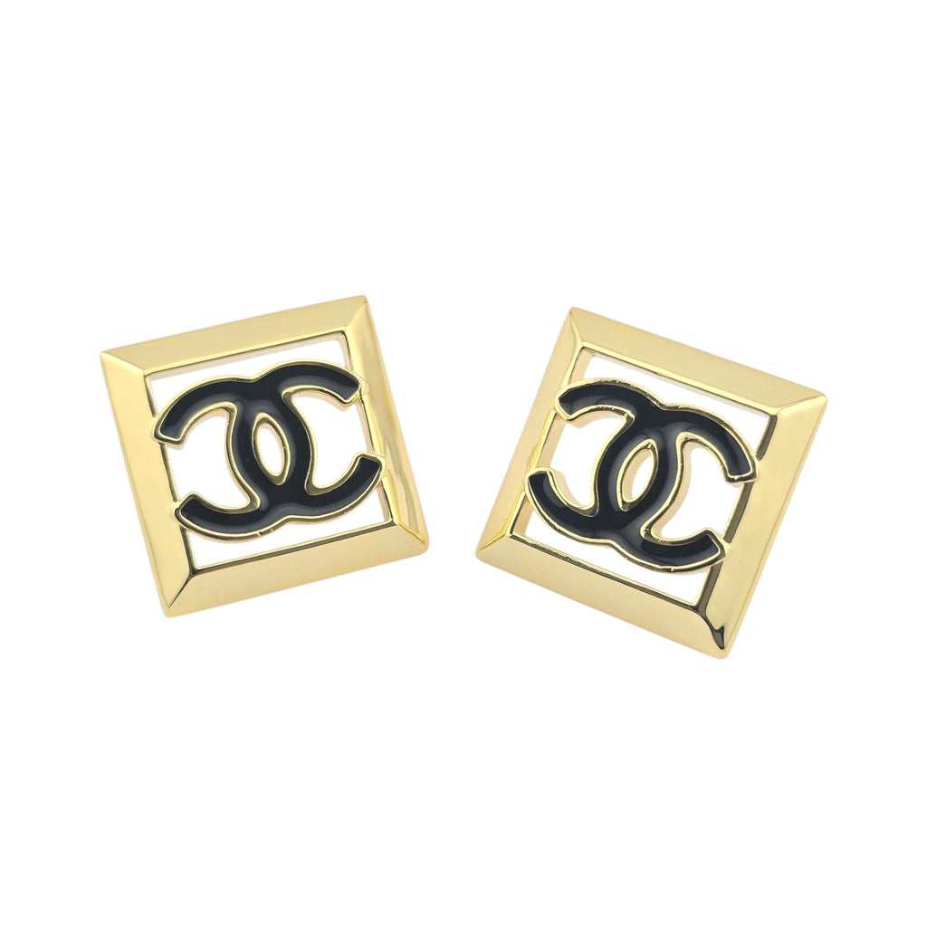 Chanel CC Square Gold Black Earrings 2024 CHANEL