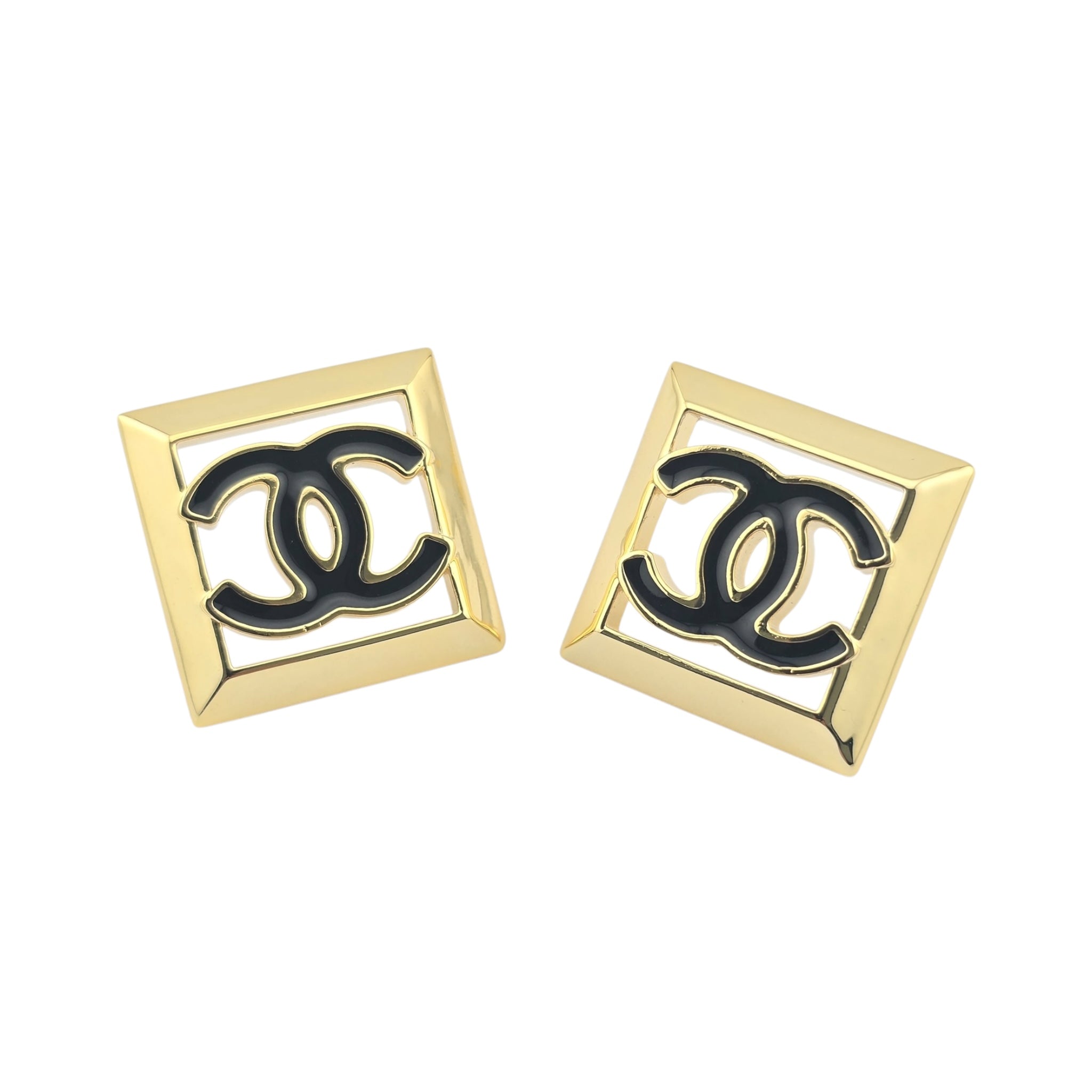 Chanel CC Square Gold Black Earrings 2024 CHANEL