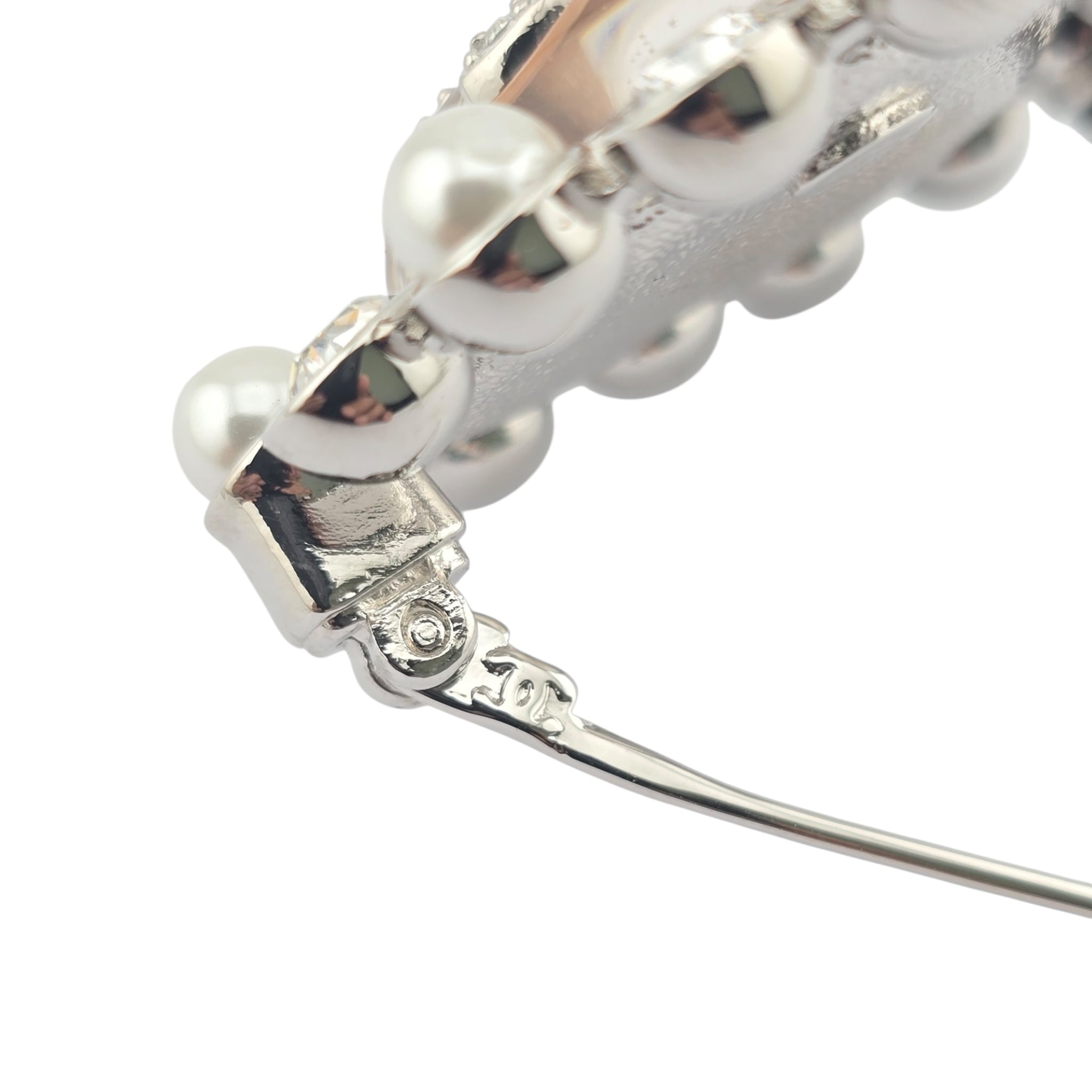 Chanel CC Silver Pink Heart Crystal Faux Pearl Brooch 2025 CHANEL