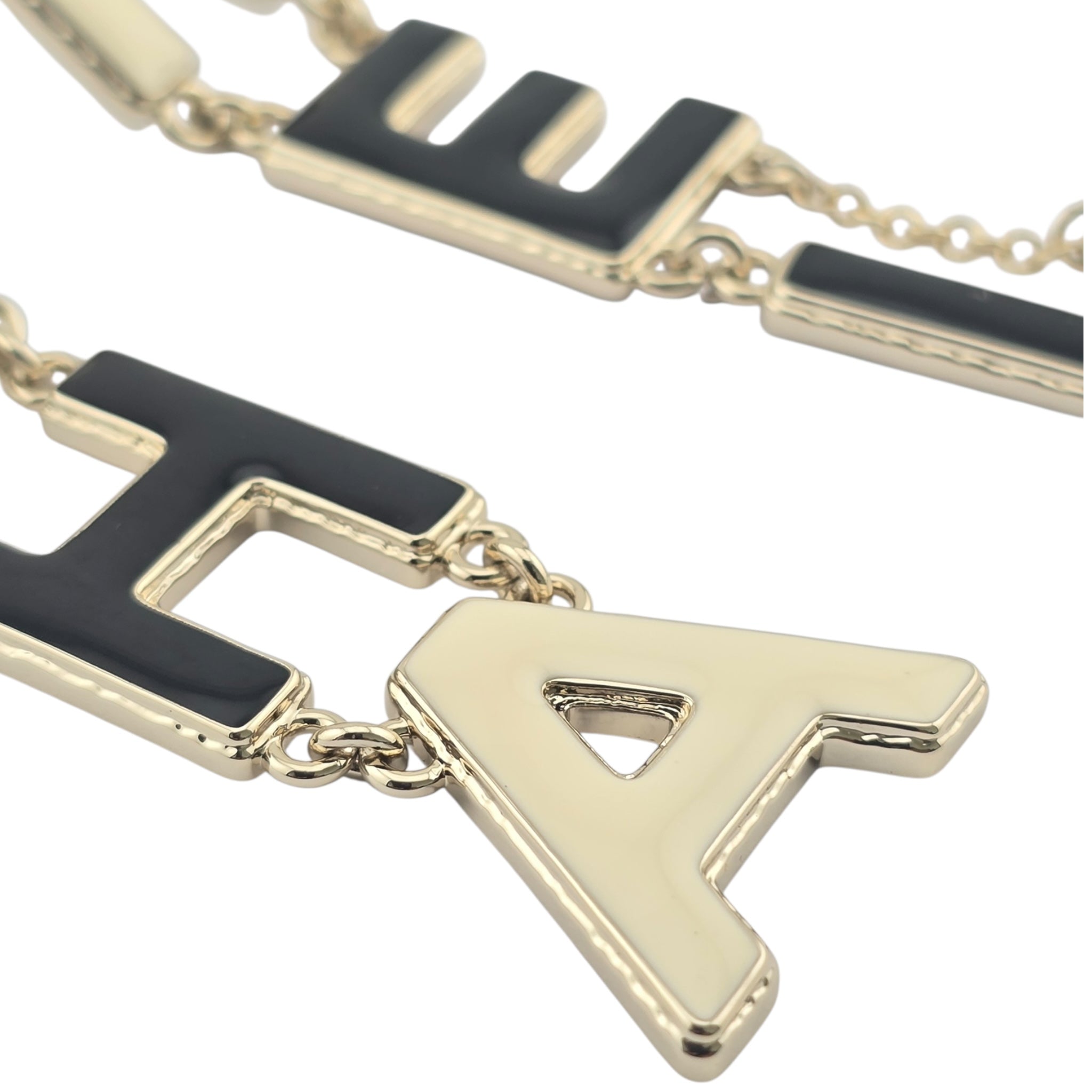 Chanel Metal Enamel Cha-Nel Logo Drop Earrings Black White CHANEL