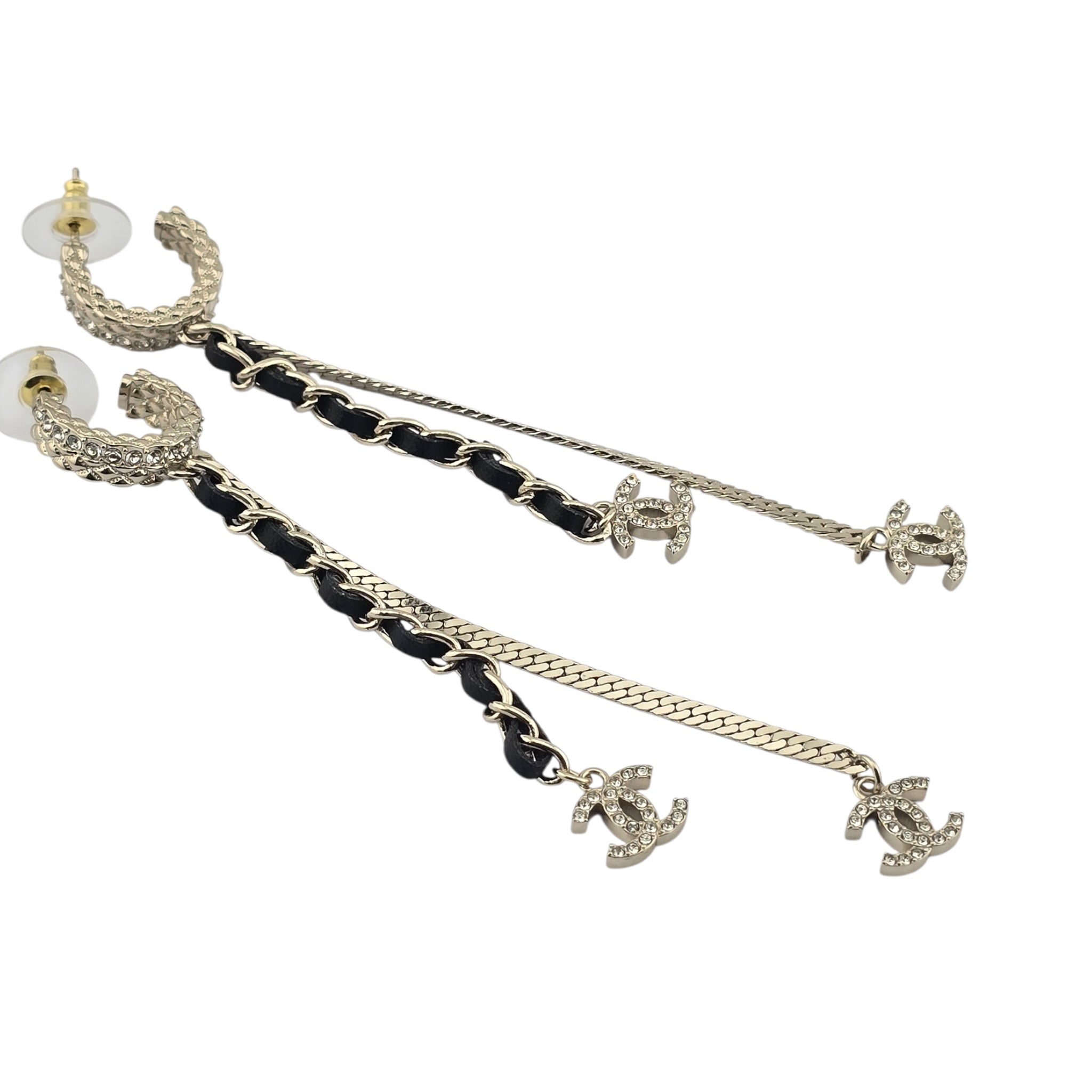 Chanel CC Leather Gold Crystal Earrings 2022