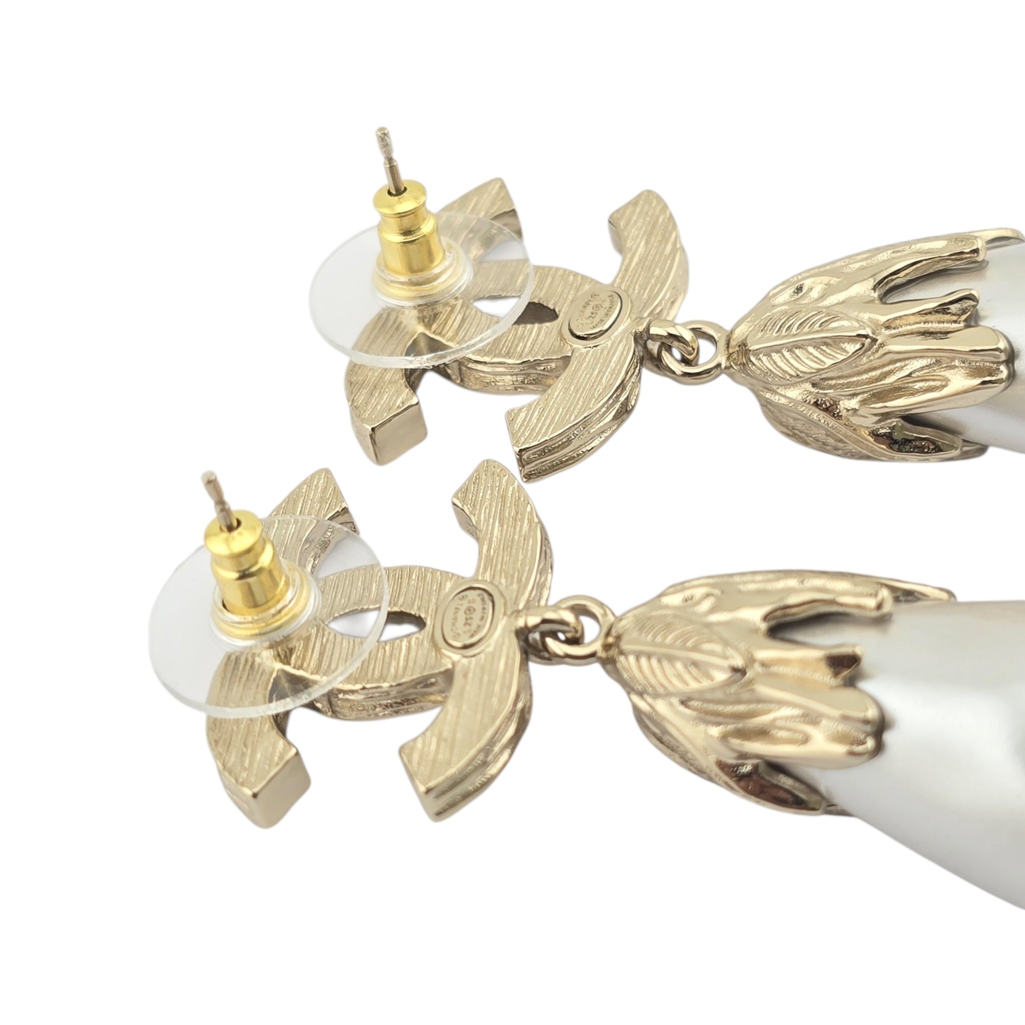 Chanel CC Faux Pearl Gold Leaf Earrings 2025 CHANEL