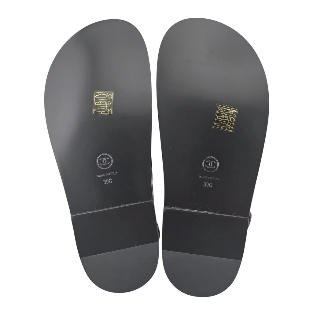Chanel CC Dad Black Crystal Quilt Sandals 39 CHANEL