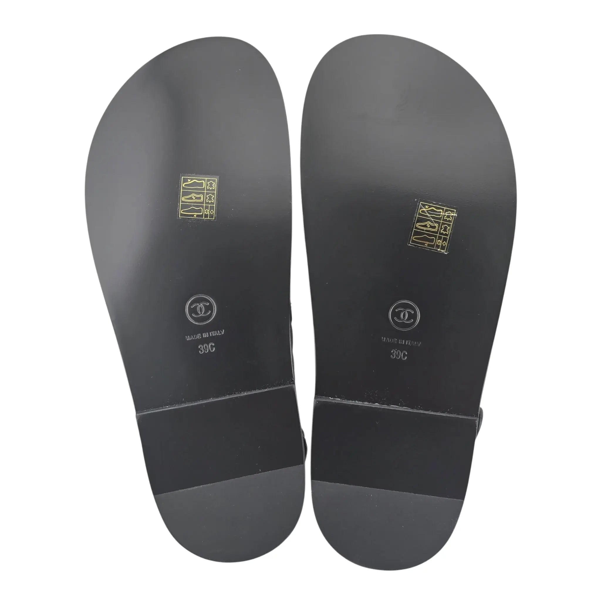 Chanel CC Dad Black Crystal Quilt Sandals 39 CHANEL