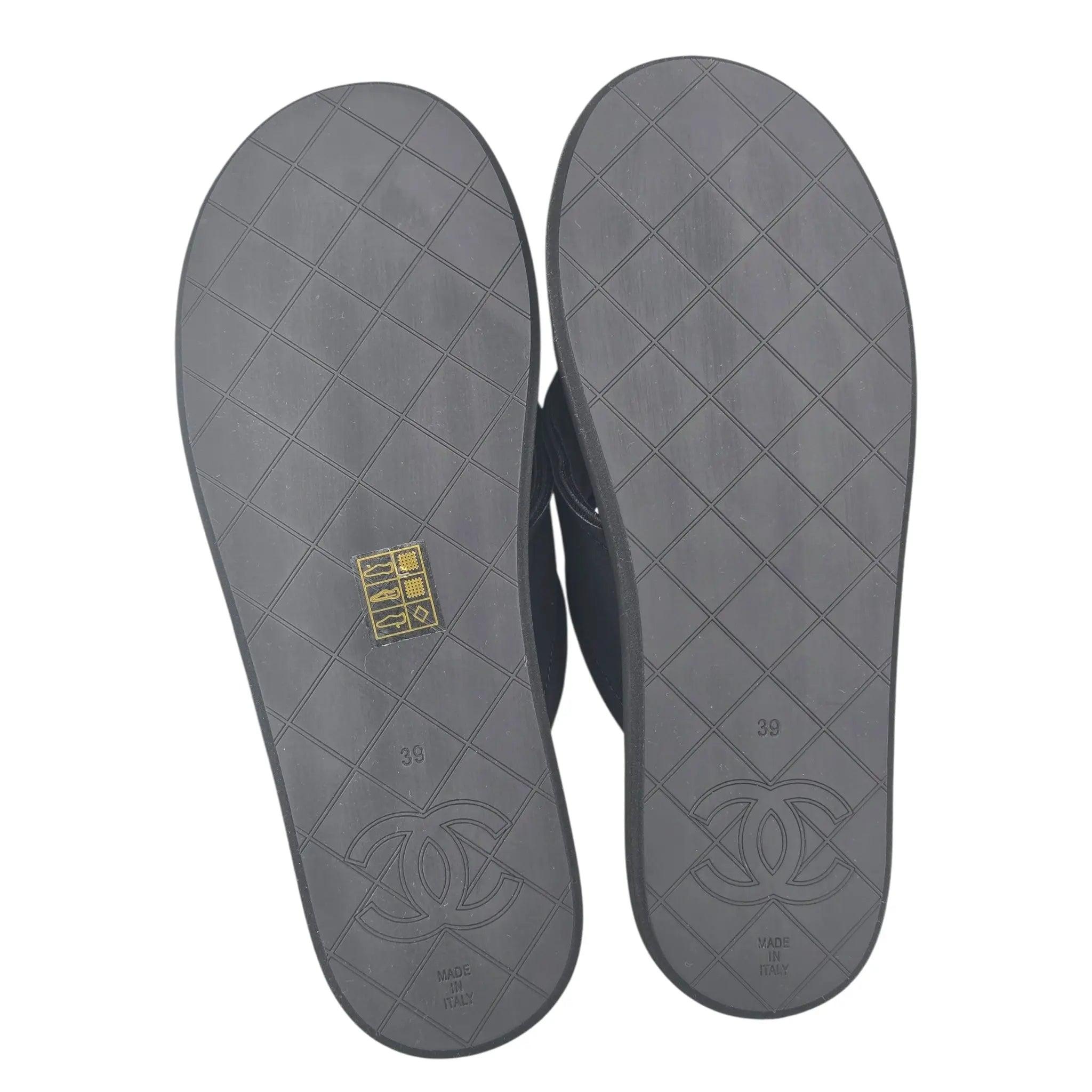Chanel CC Black Fabric Thong Sandals 39 UK6 CHANEL
