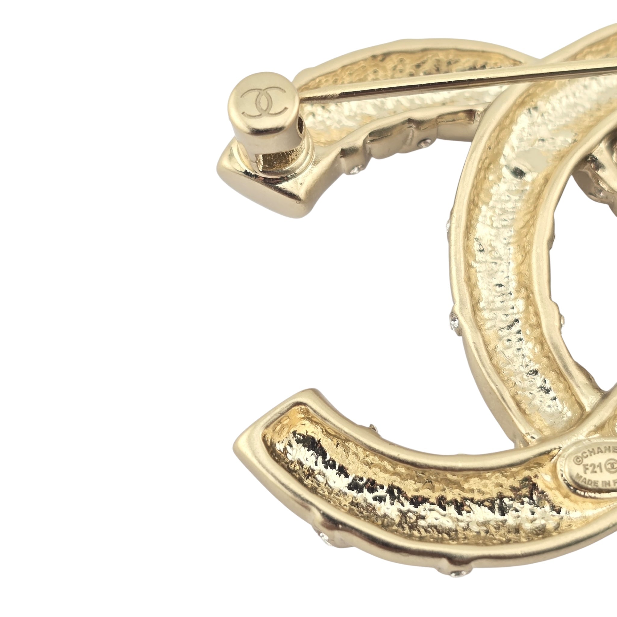 Chanel Crystal CC Logo Brooch Gold 2021