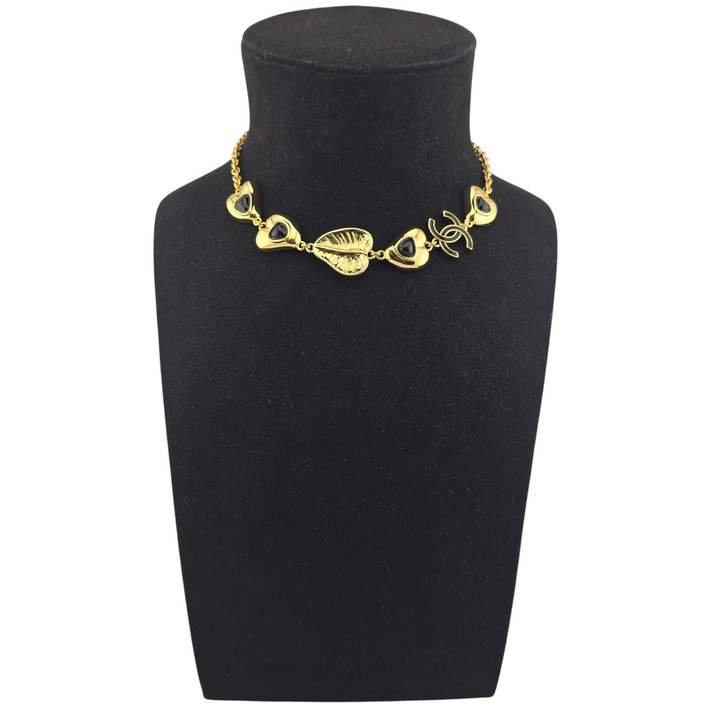 Chanel CC Gold Black Heart Leaf Necklace 2025
