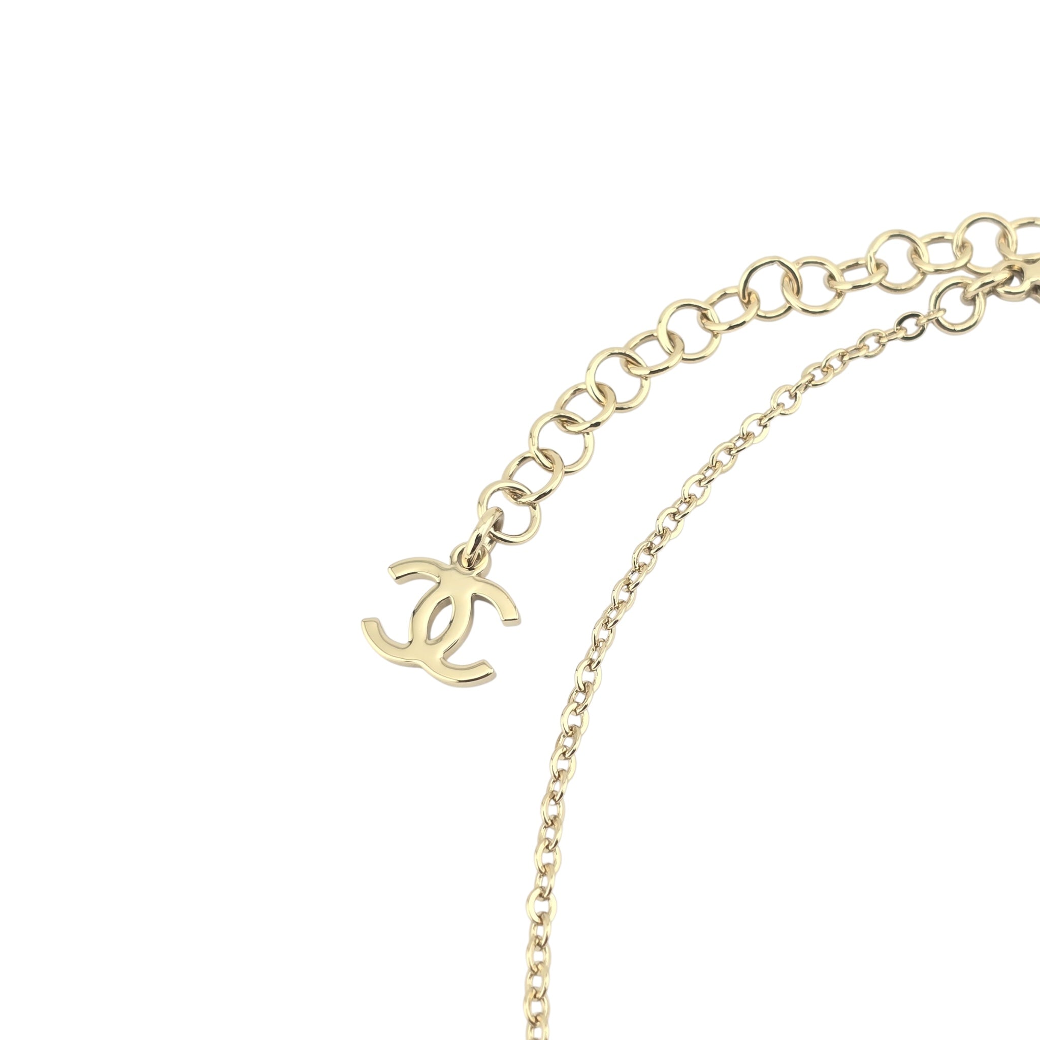 Chanel CC Gold Crystal Enamel Bow Necklace 2025