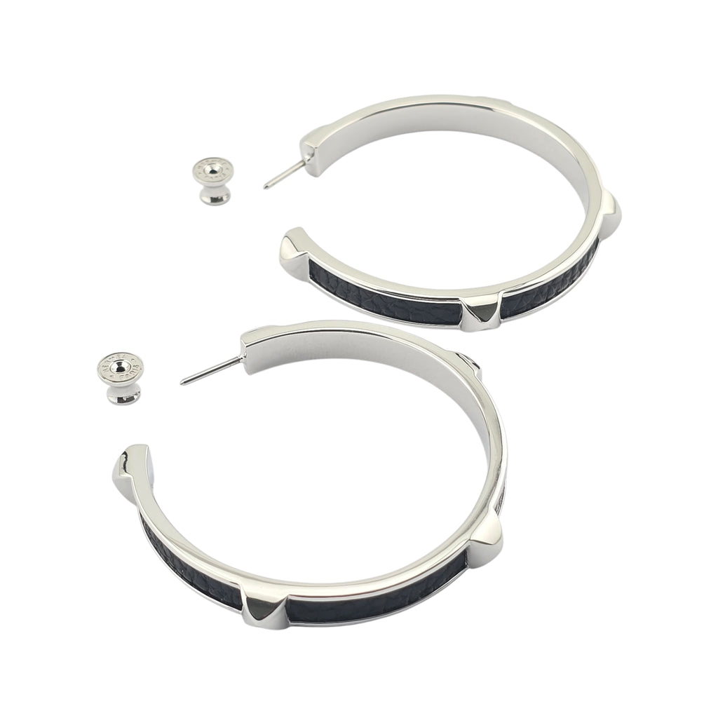 Hermes Athena Large Black Silver Earrings