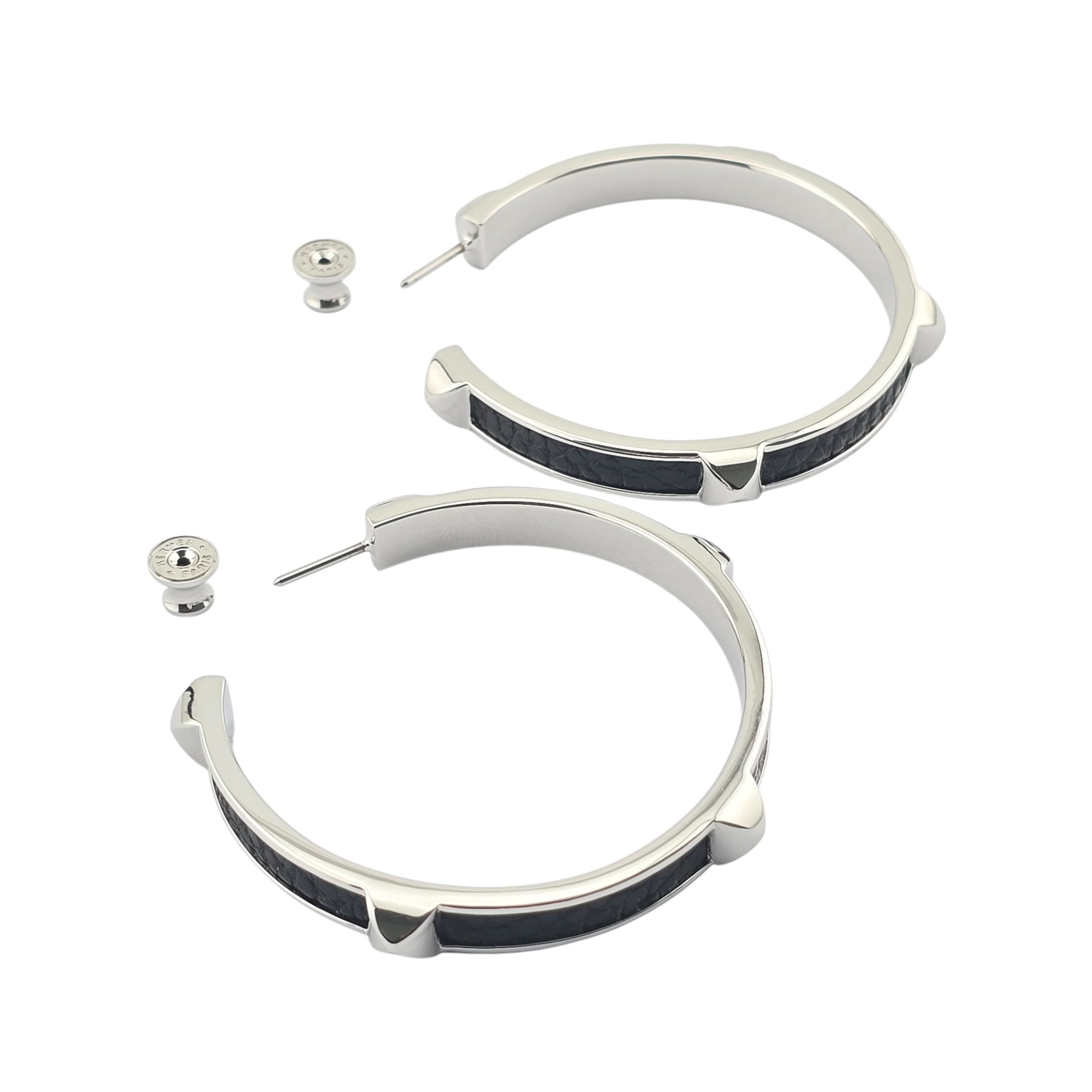 Hermes Athena Large Black Silver Earrings