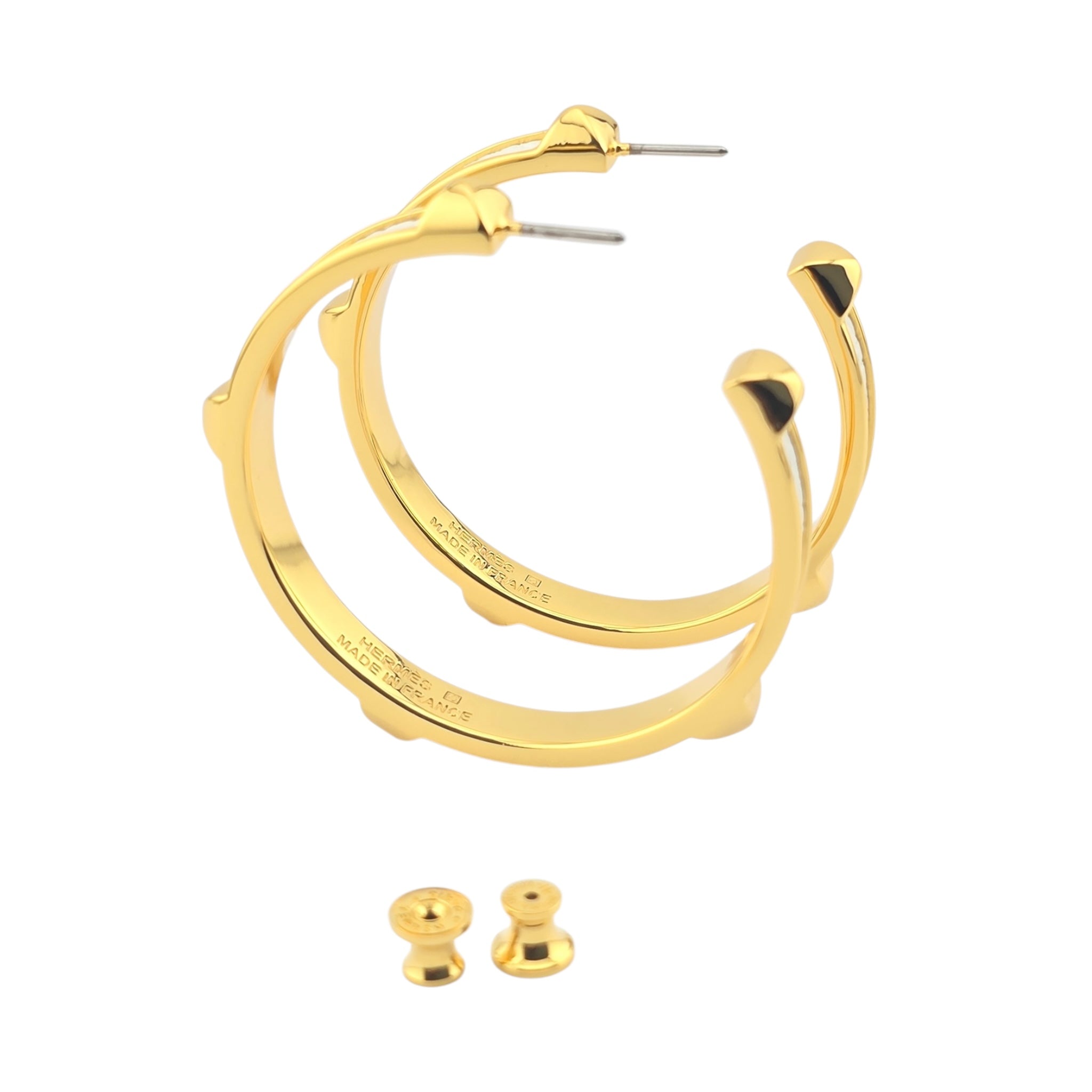 Hermes Athena Large White Gold Earrings