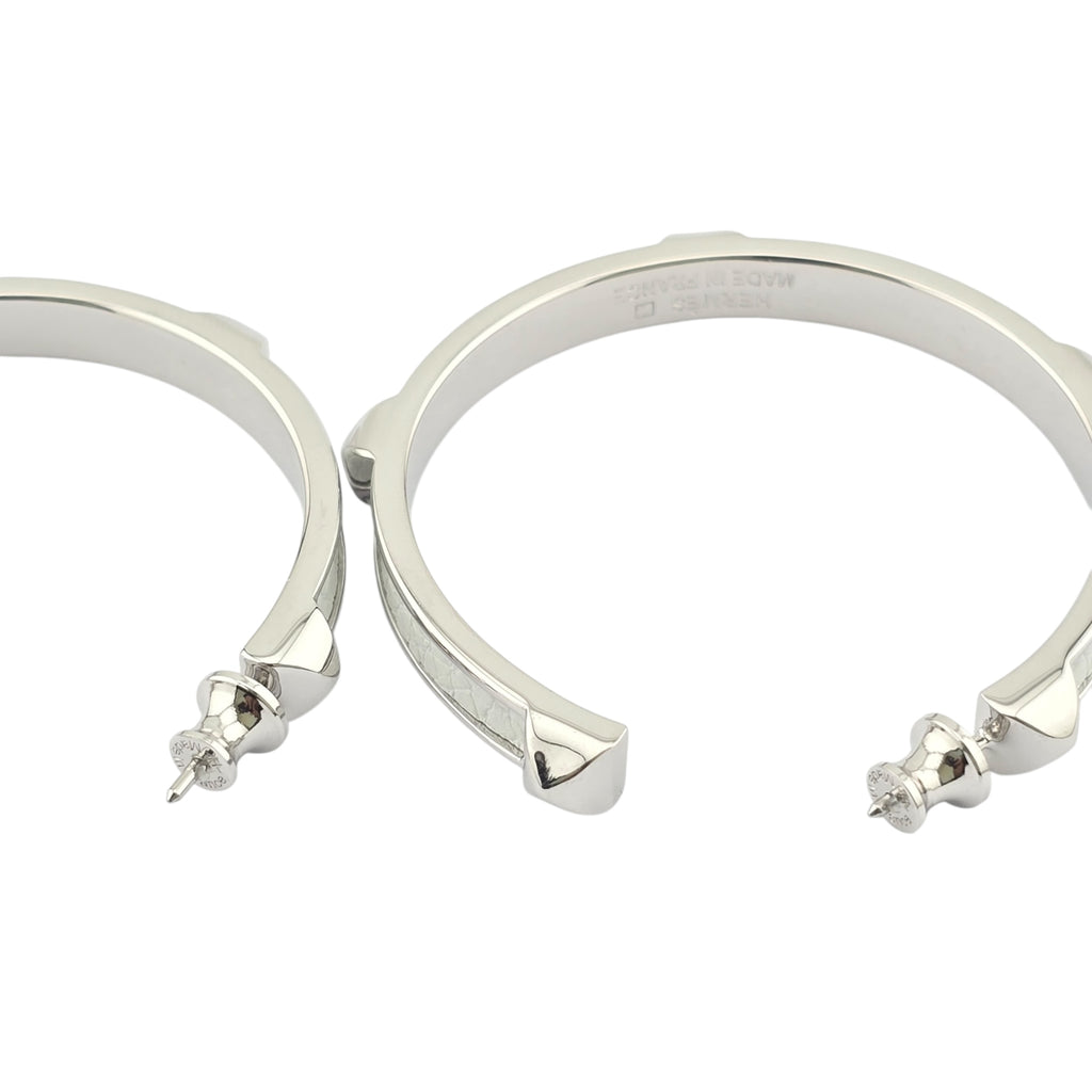 Hermes Athena Large White Silver Earrings