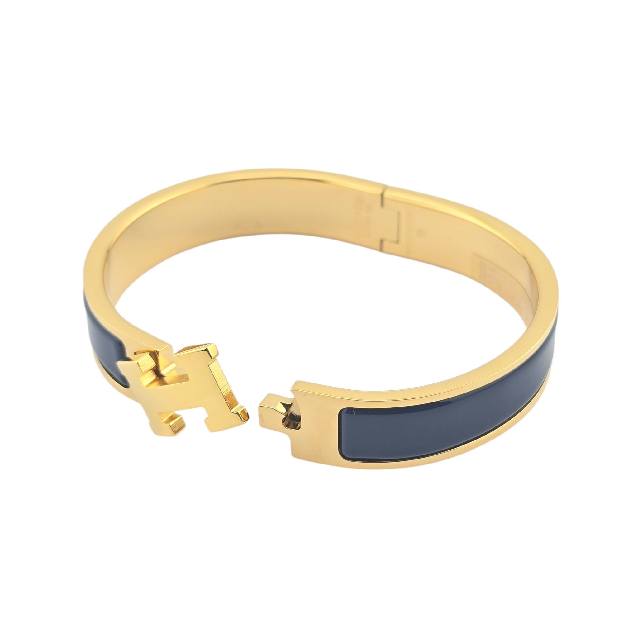 Hermes Clic H Bracelet Navy Blue Gold GM