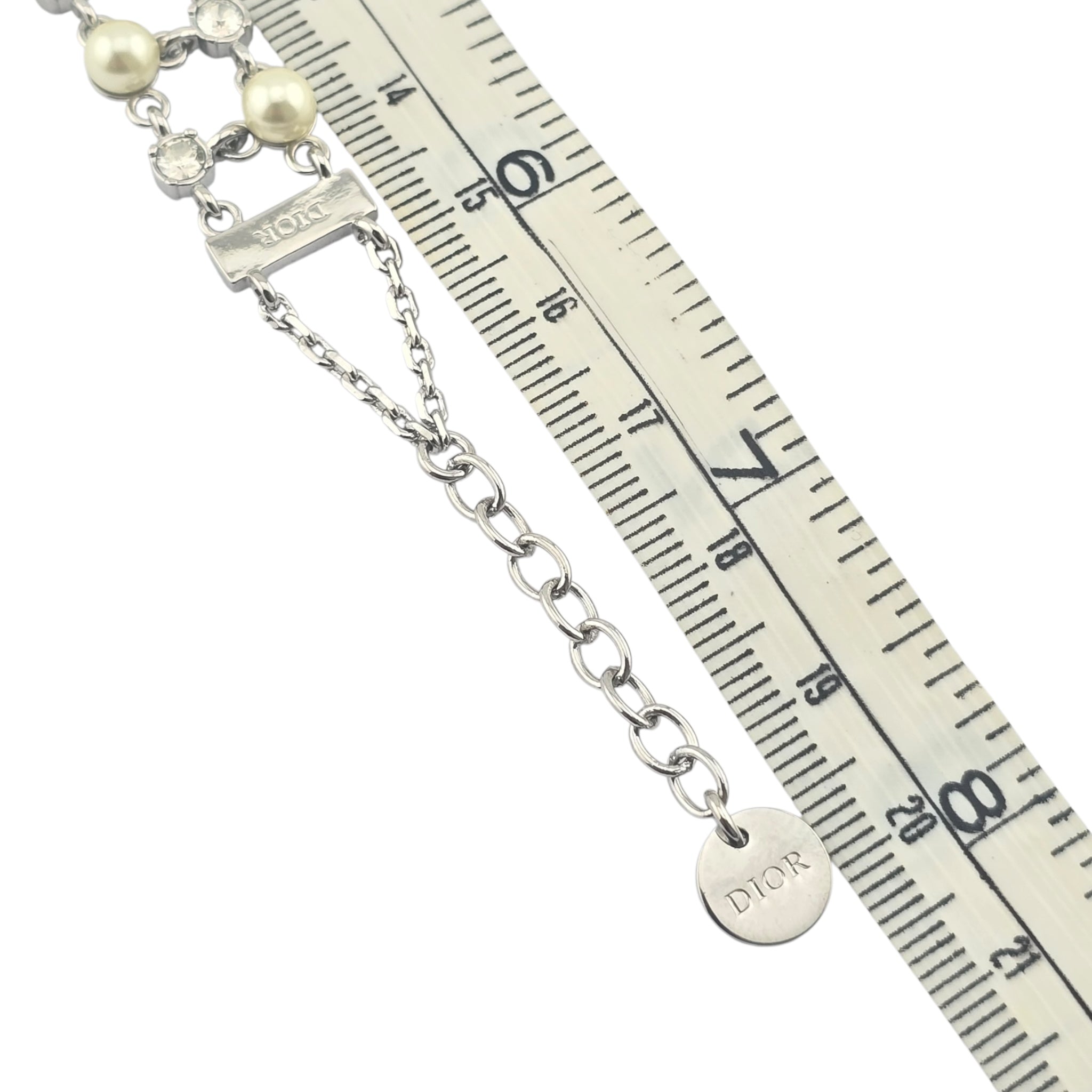 Christian Dior Silver Crystal Faux Pearls Bracelet