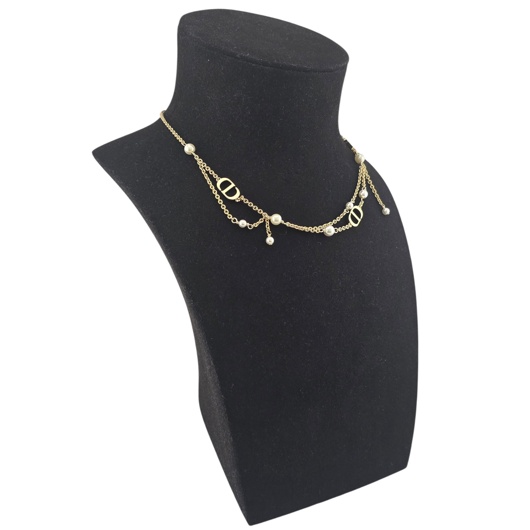 Christian Dior Gold-Tone Resin Pearl Petite CD Necklace