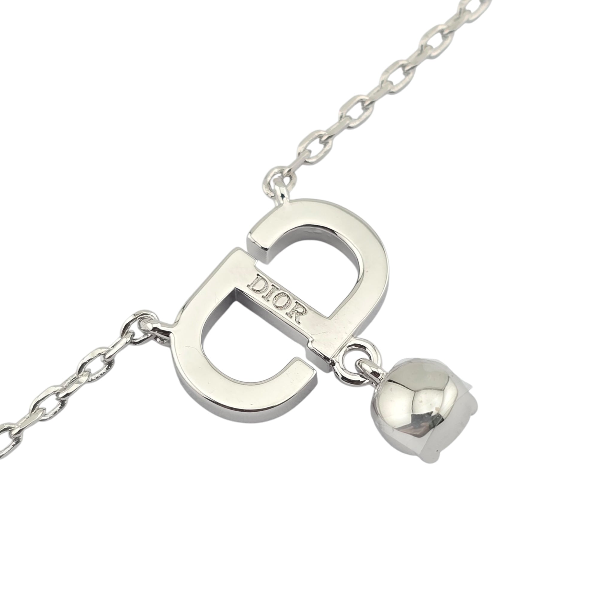 Christian Dior Silver Petit CD Crystal Necklace