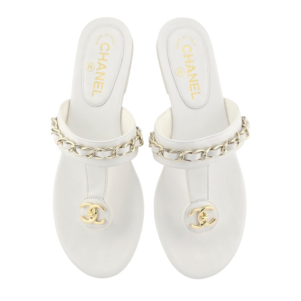 Chanel CC White Turnlock Sandals - 39