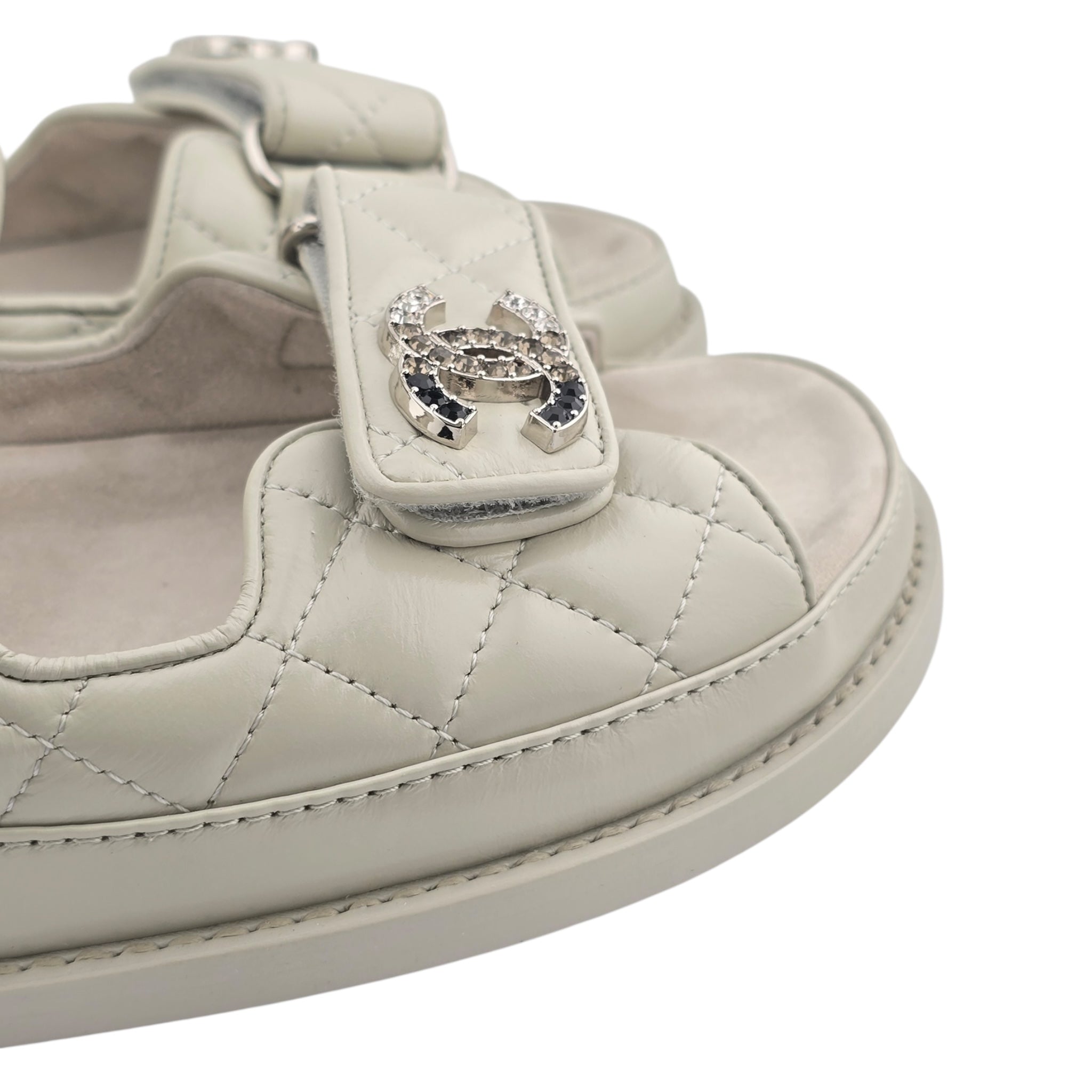 Chanel CC Dad Backless Cream White Quilt Sandals 39