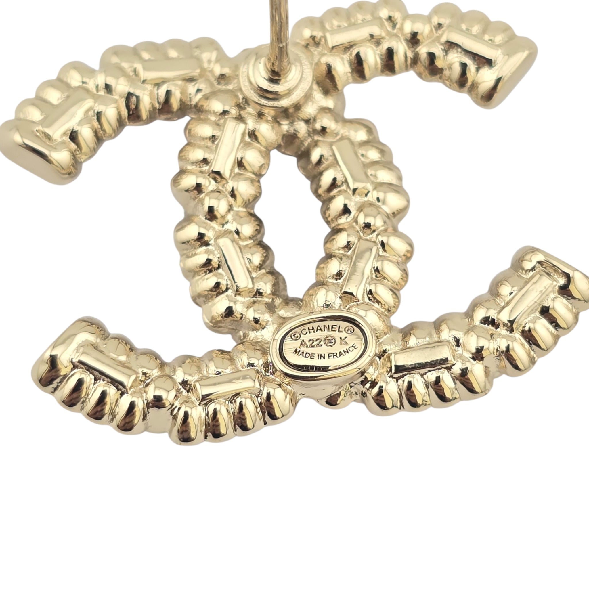 Crystal Baguette Pearl CC Earrings Gold Pearly White
