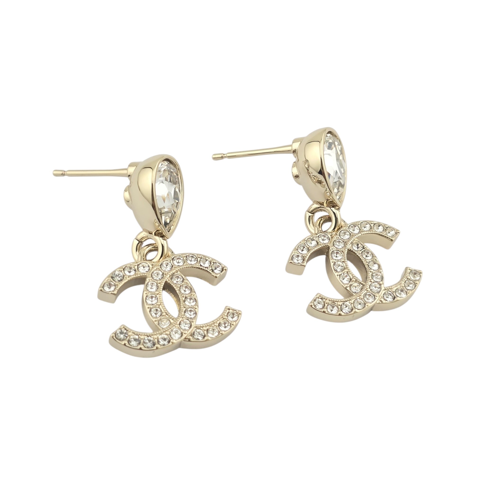 Chanel CC Crystal Drop Earrings Gold 2025