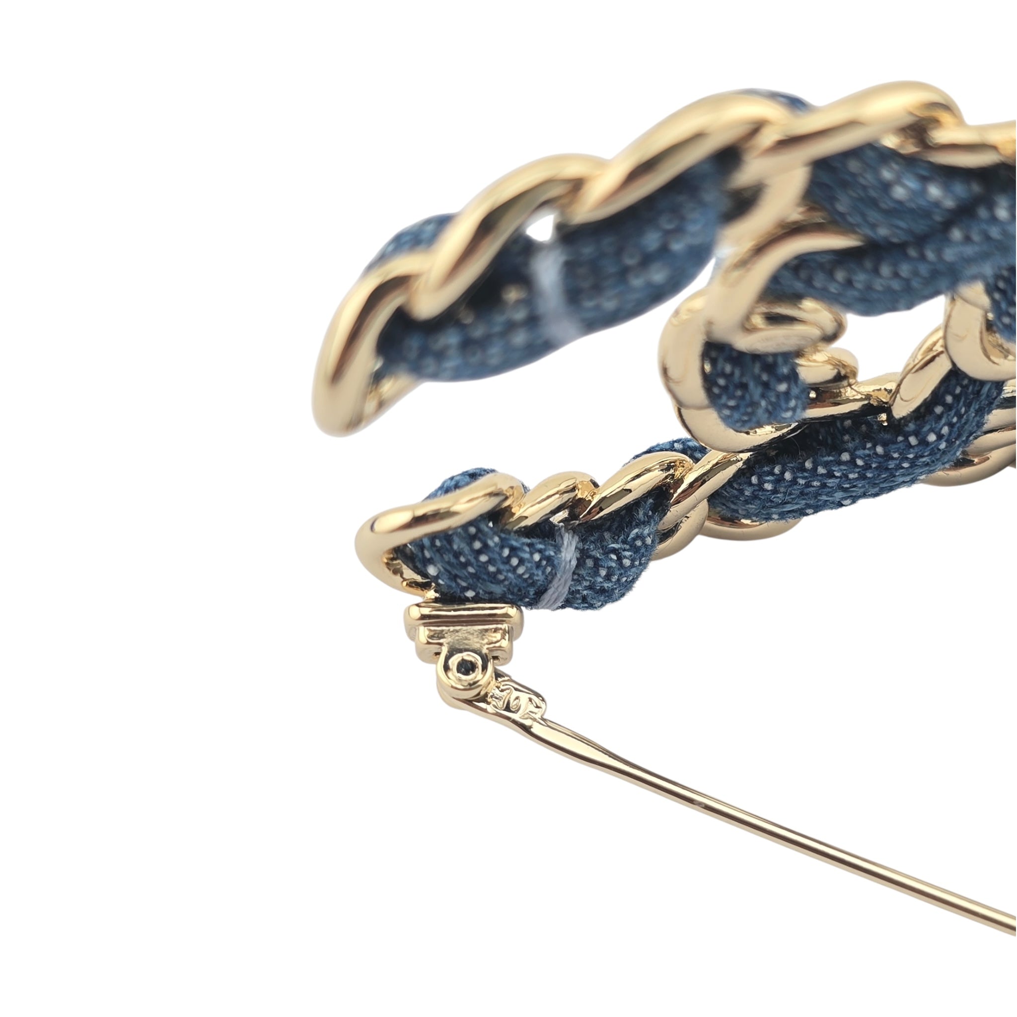 Chanel Denim Chain CC Brooch Blue Gold 2025