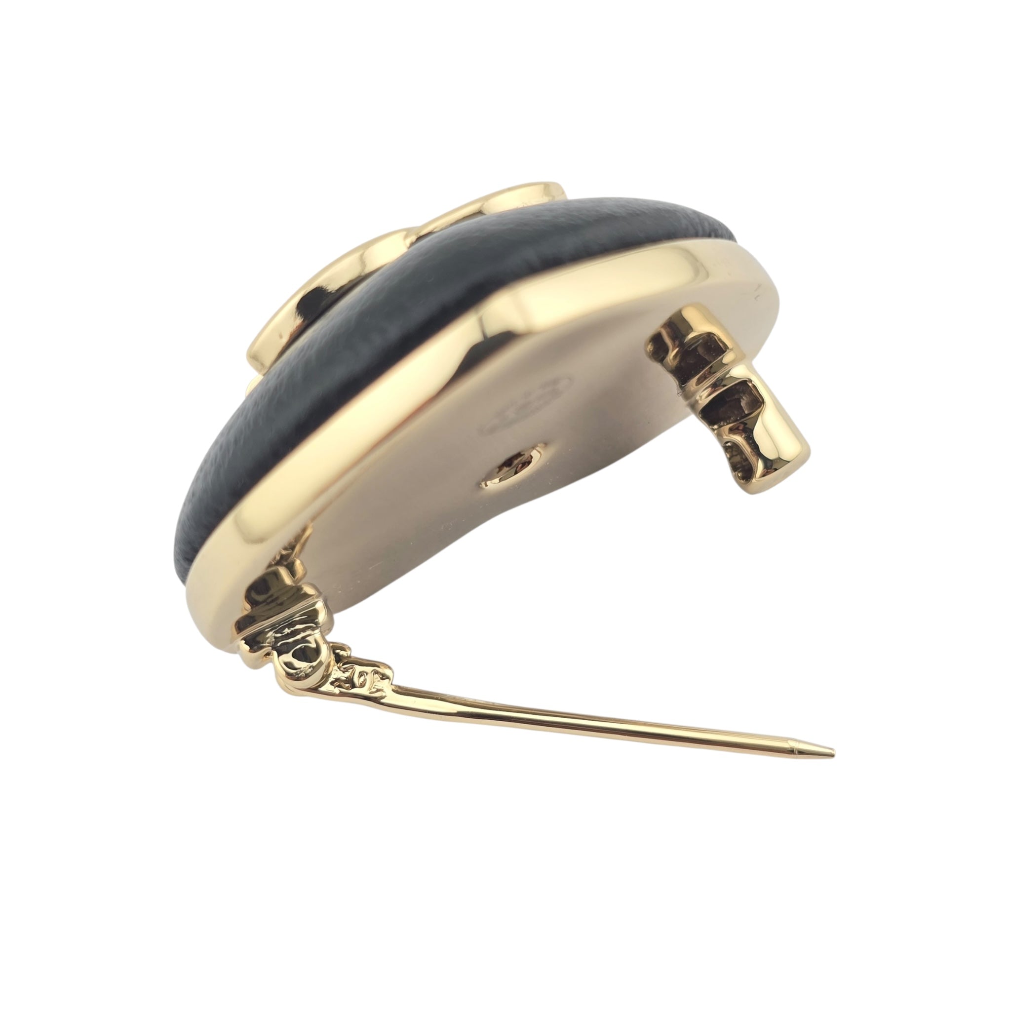 Chanel Lambskin CC Heart Brooch Black Gold B22