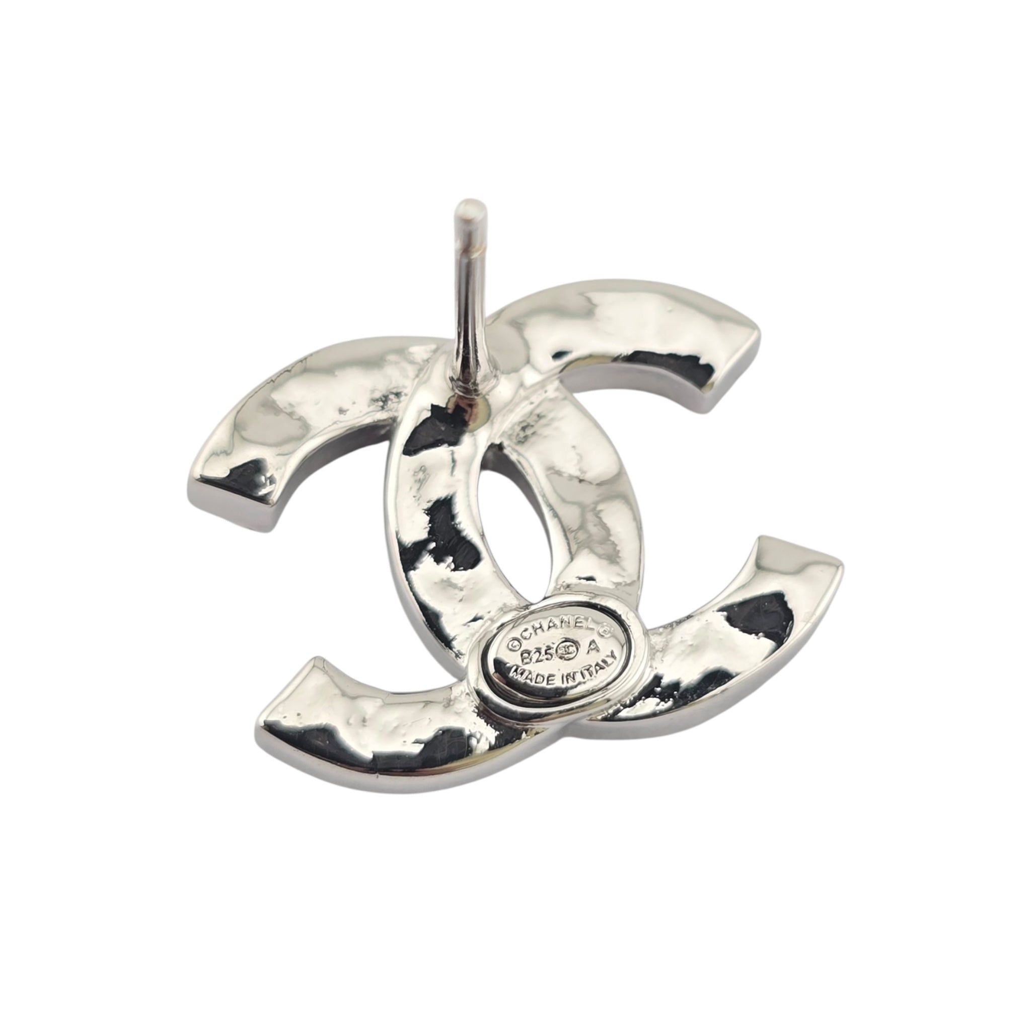 Chanel CC Silver Black Crystal Stud Earrings 2025