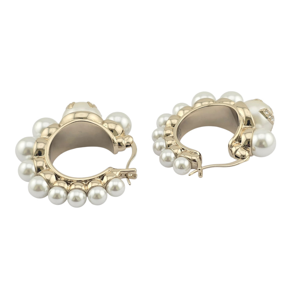 Chanel CC Gold Faux Pearl Hoop Earrings