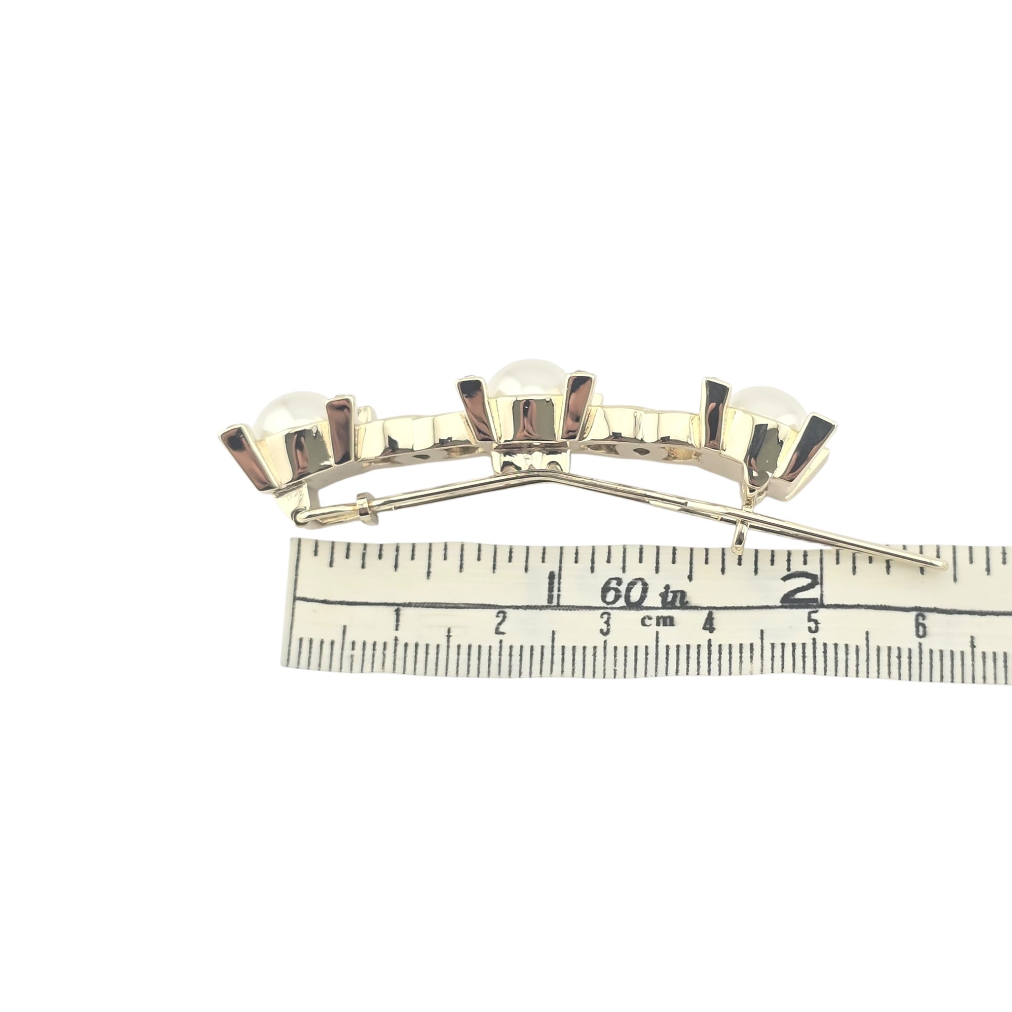 Chanel CC Faux Pearl Gold Hair Barrette Clip CHANEL