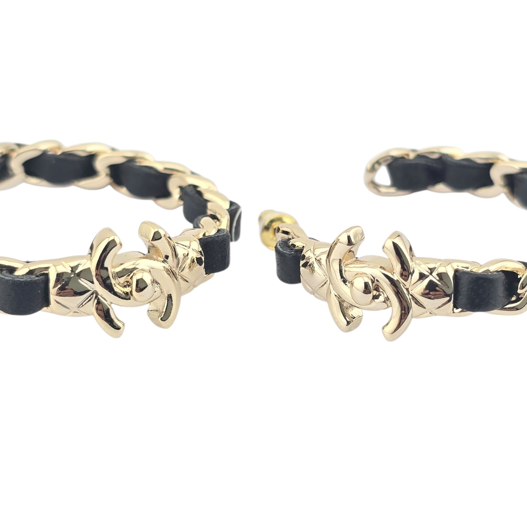 Chanel CC Turnlock Leather Metal Hoop Earrings 2021 CHANEL