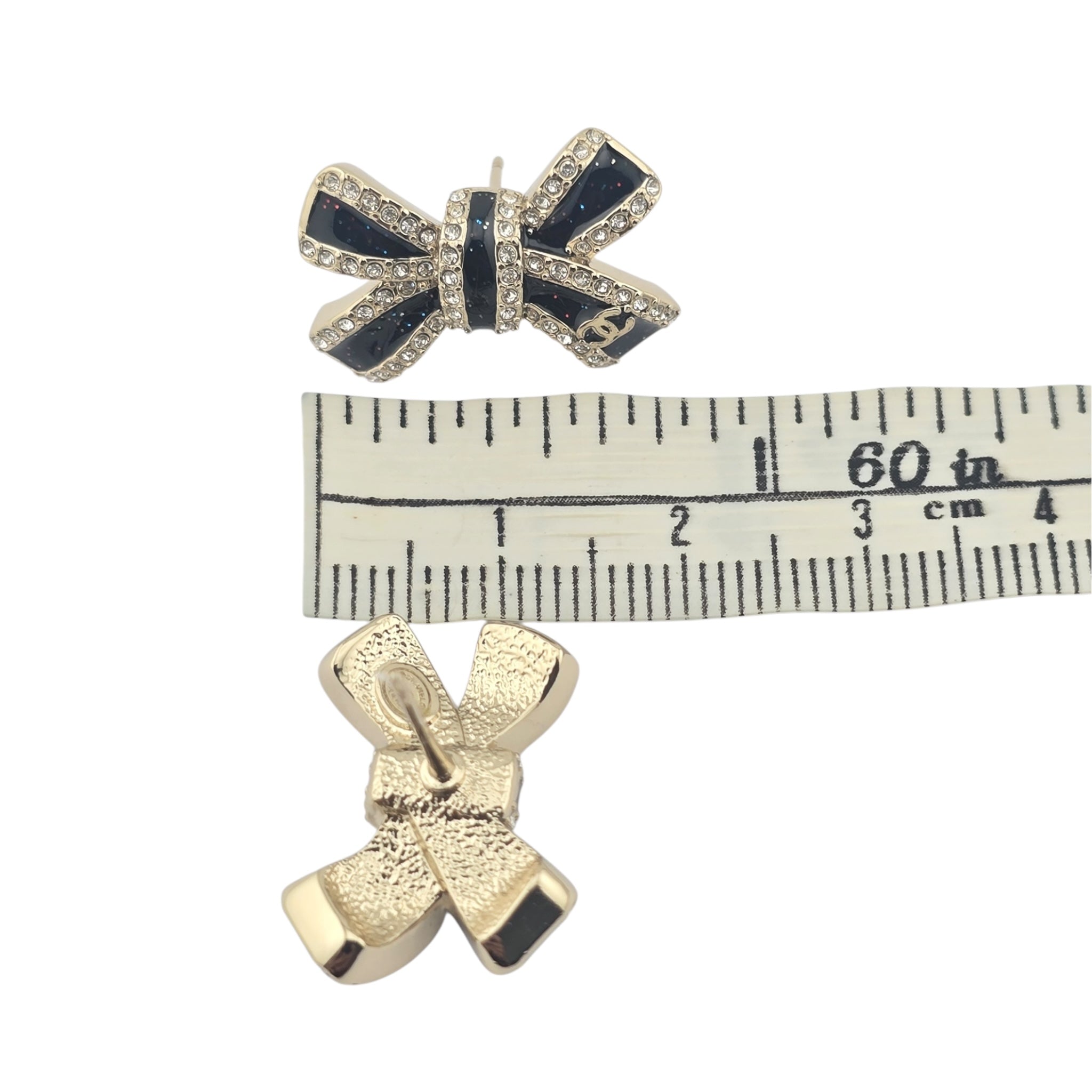 Chanel CC Gold Crystal Enamel Bow Earrings 2025 CHANEL